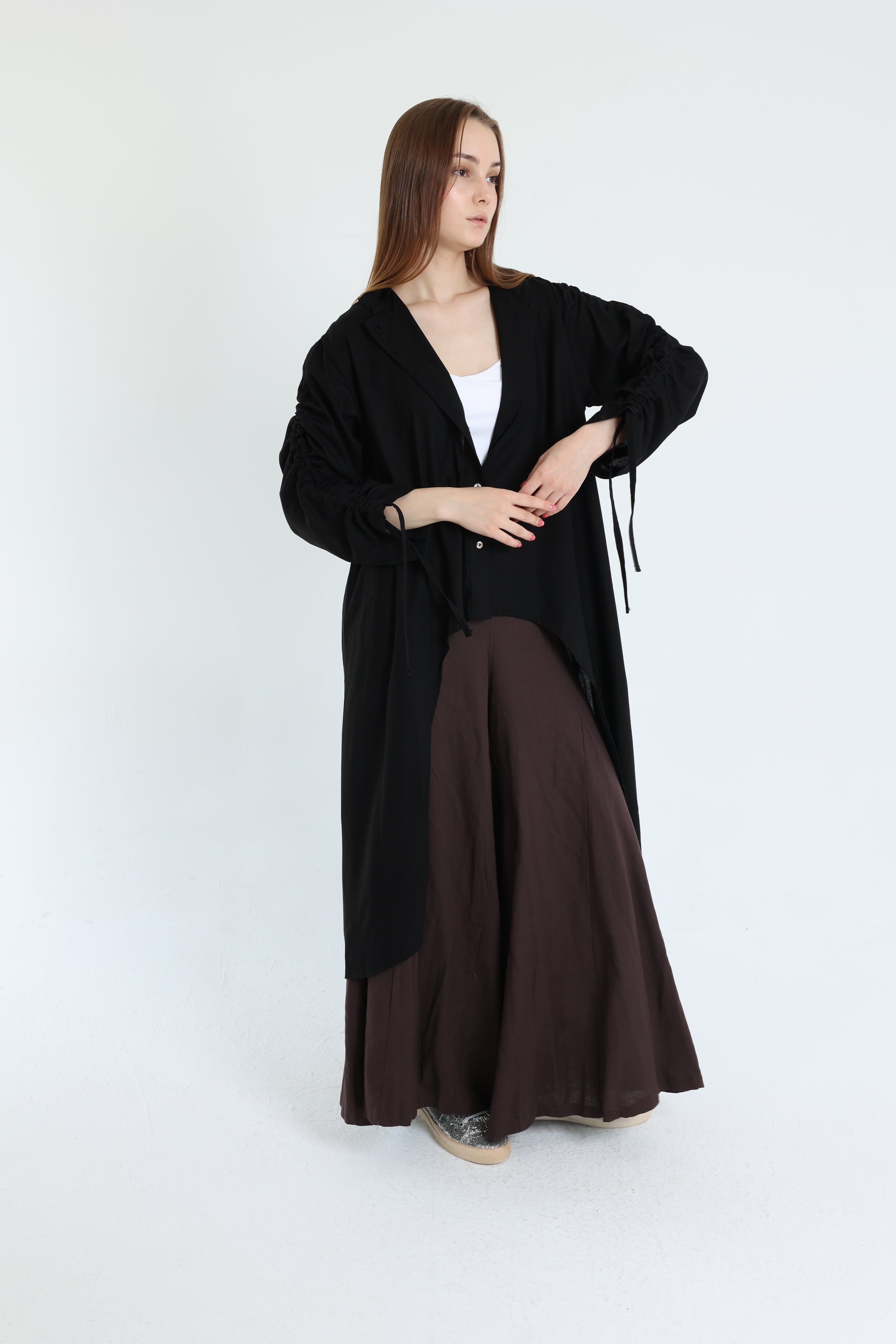 Black Asymmetric Linen Blouse