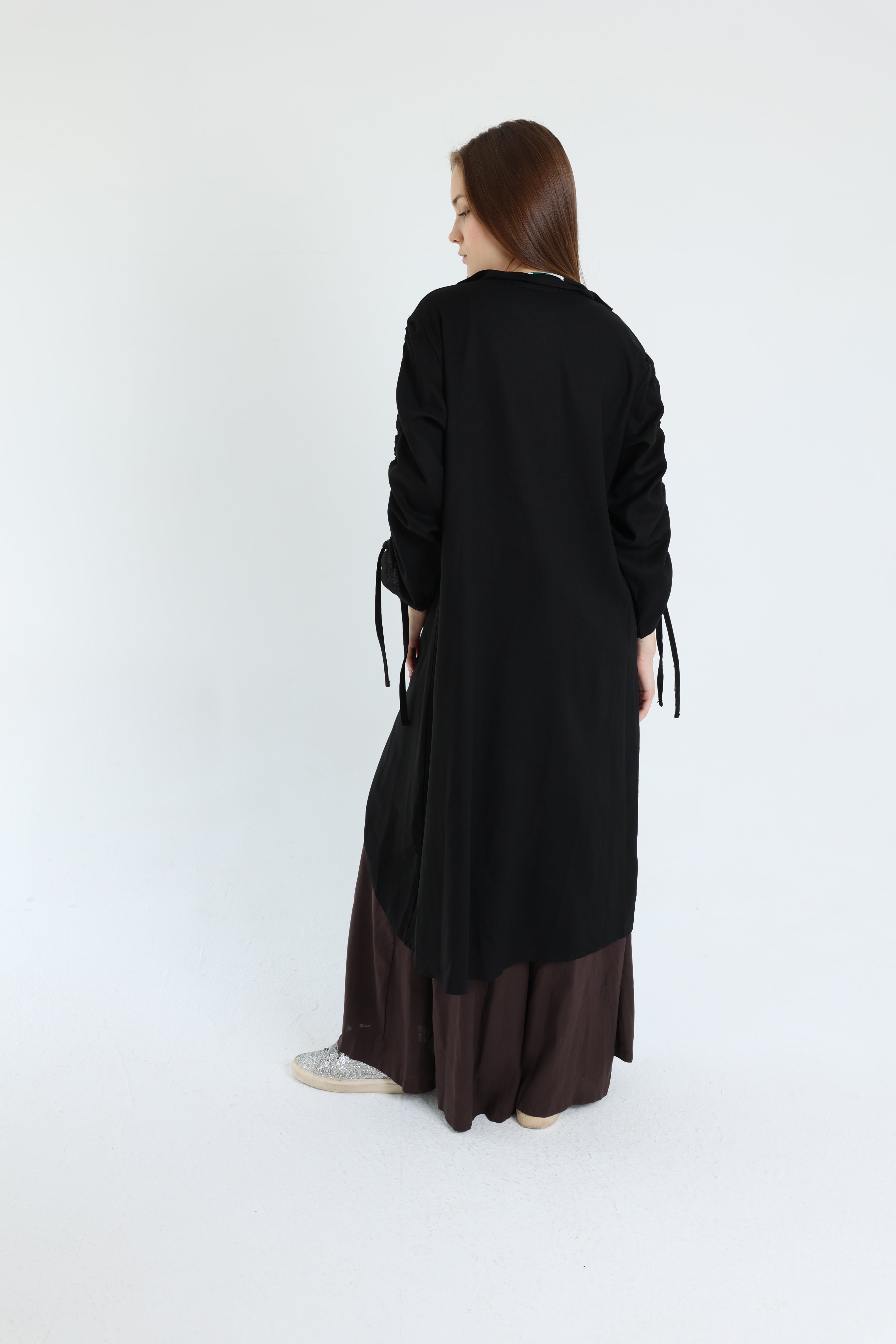Black Asymmetric Linen Blouse