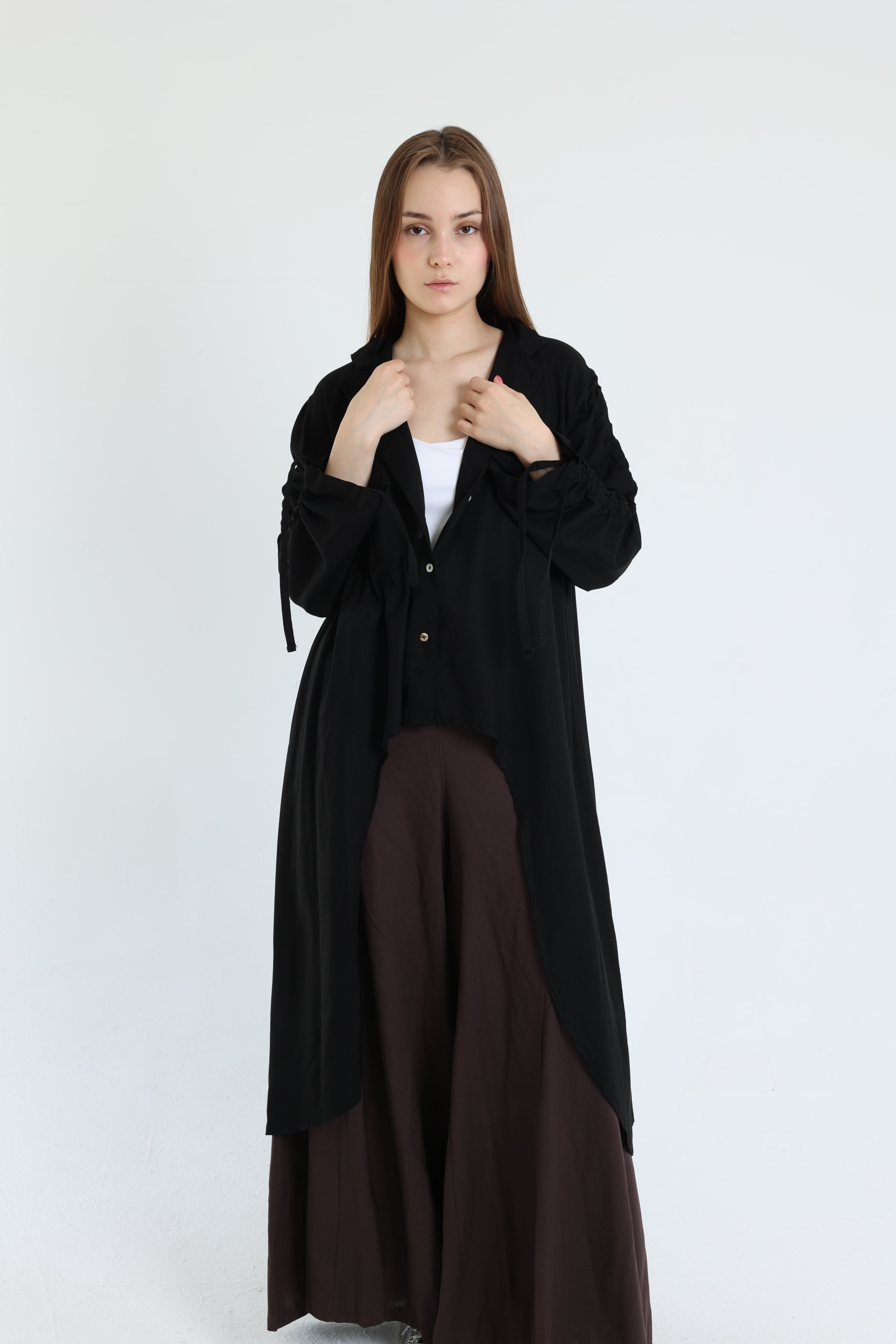 Black Asymmetric Linen Blouse