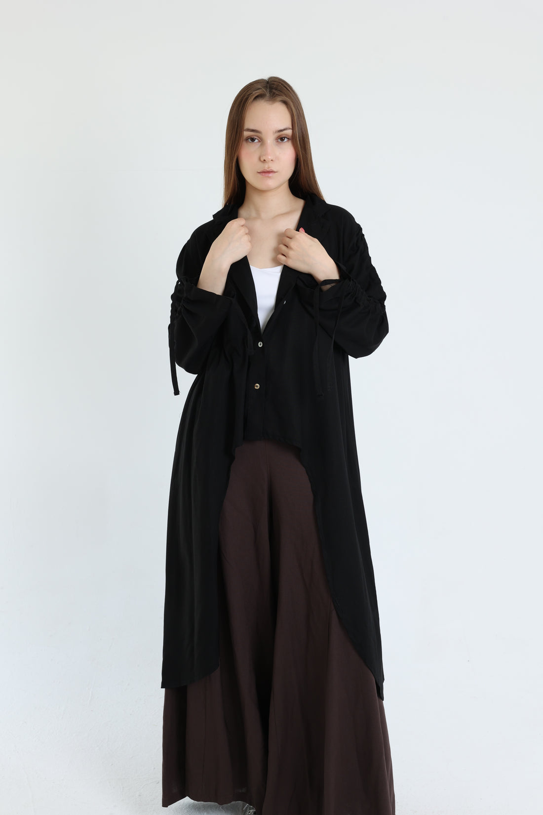 Black Asymmetric Linen Blouse