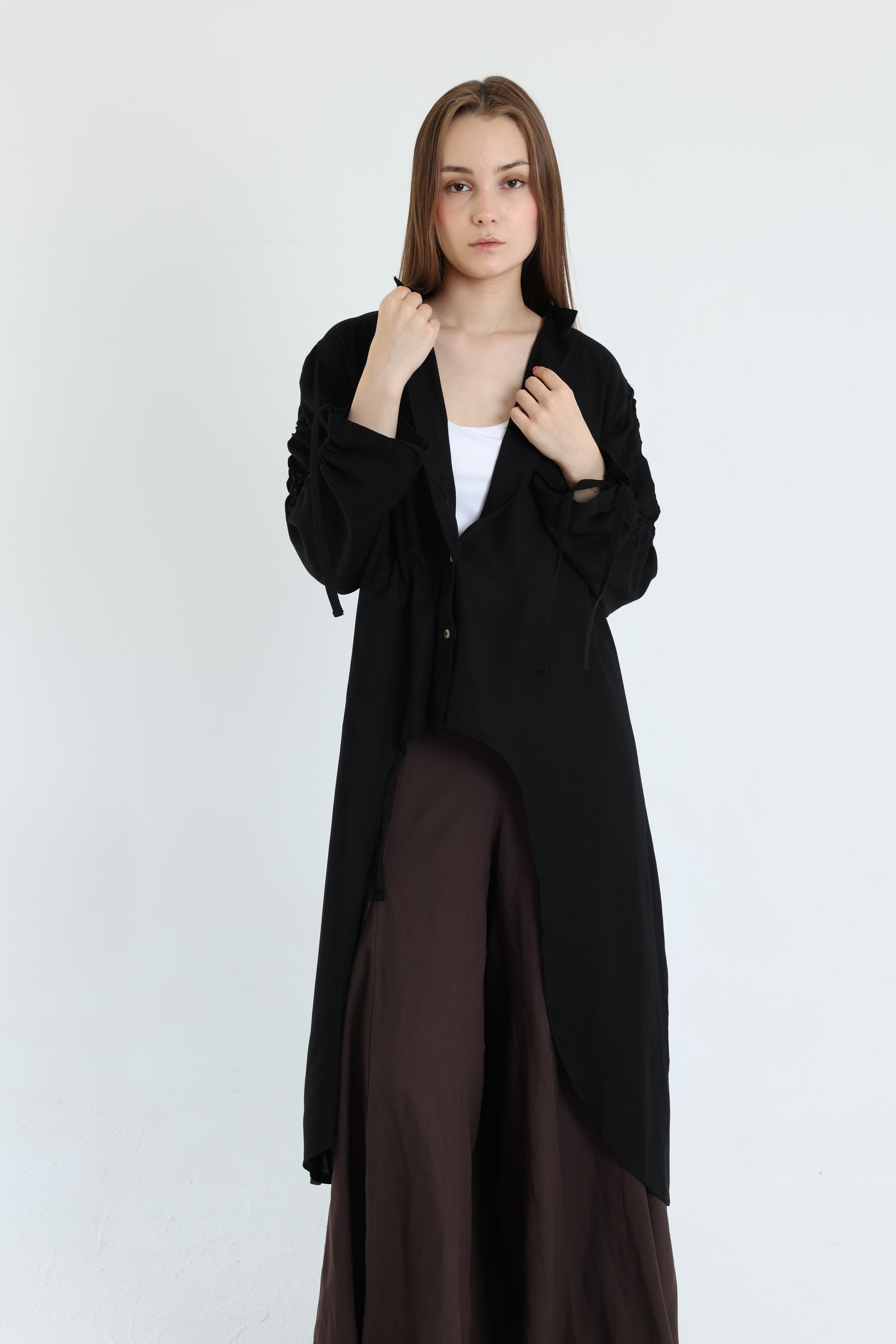 Black Asymmetric Linen Blouse