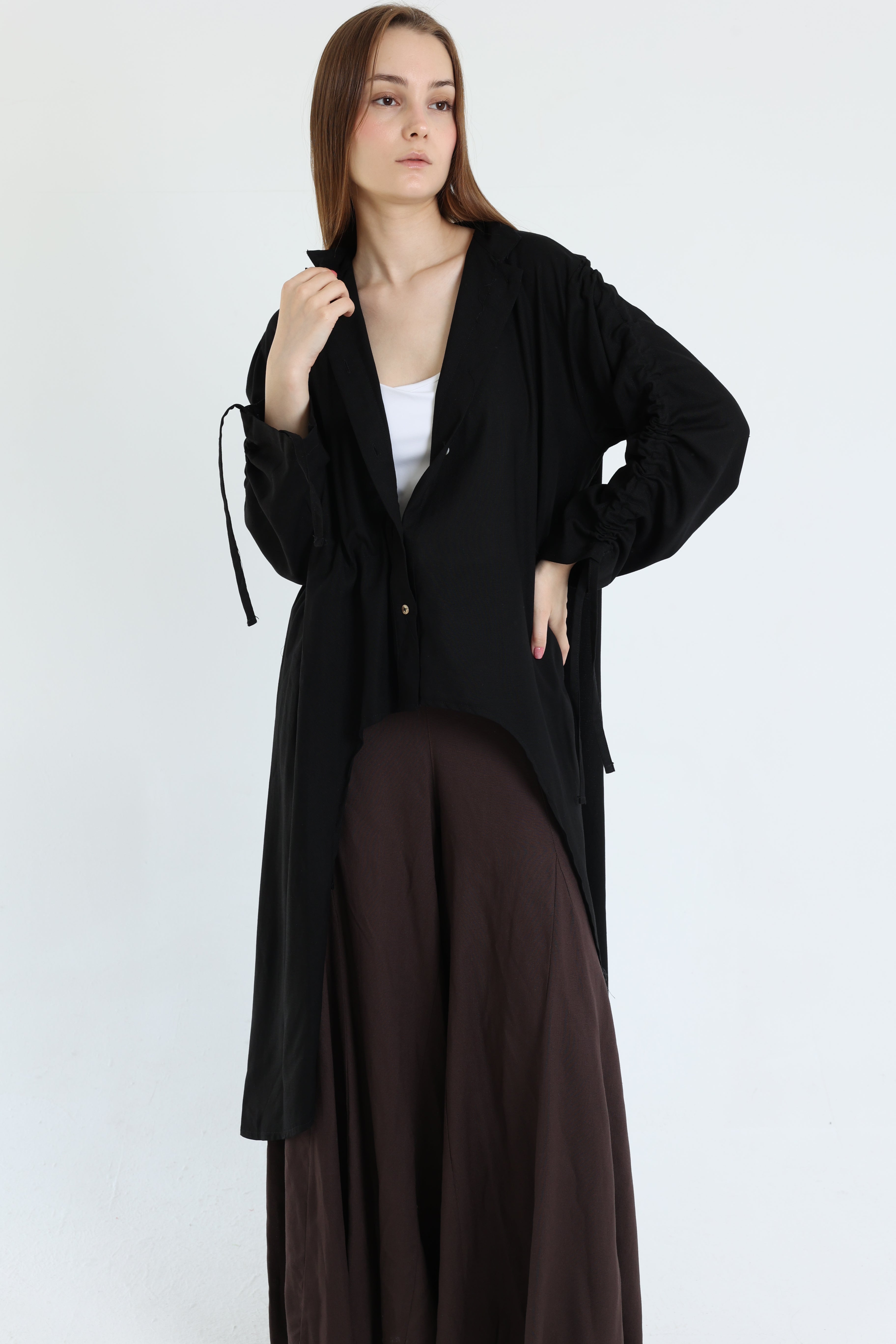 Black Asymmetric Linen Blouse
