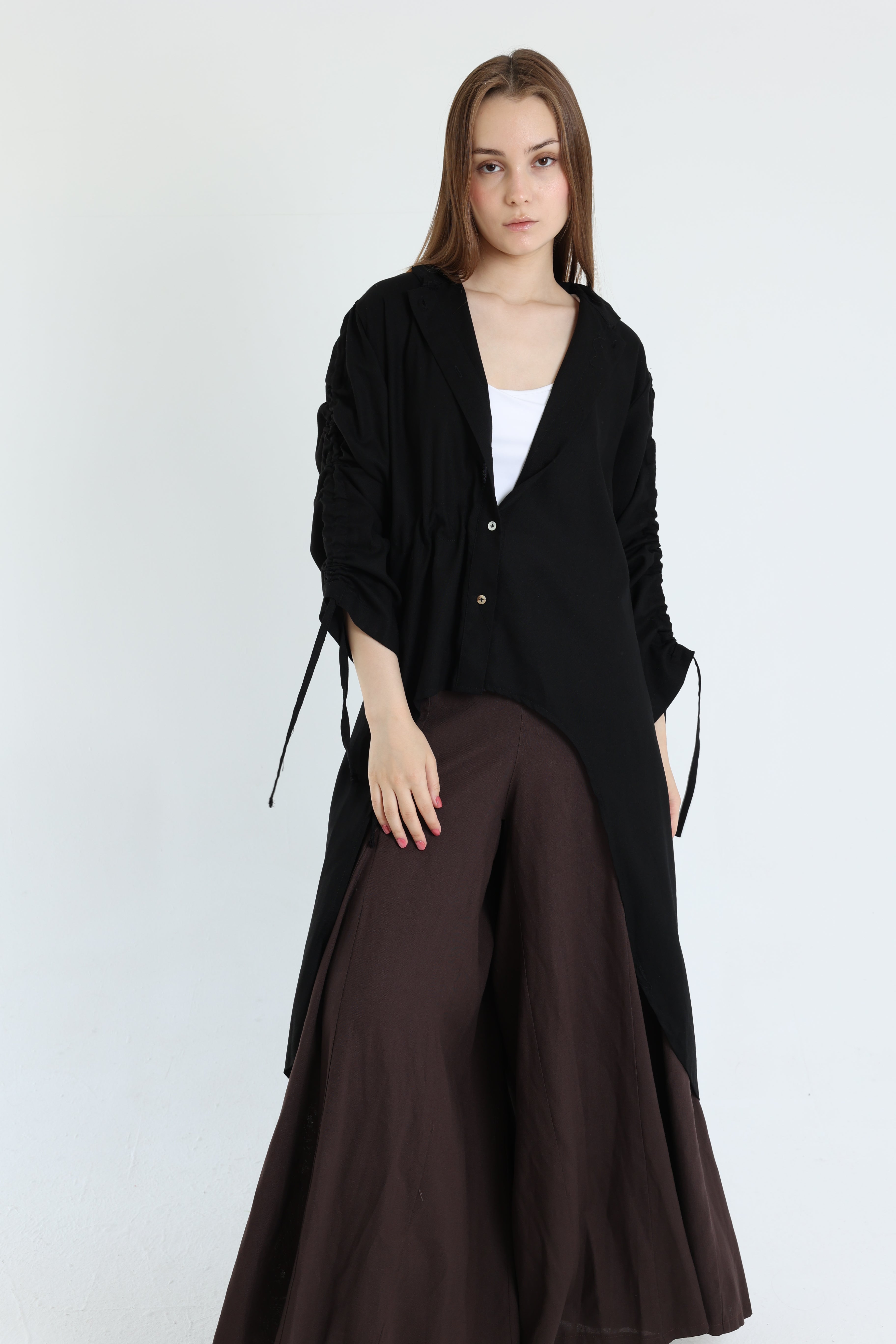 Black Asymmetric Linen Blouse