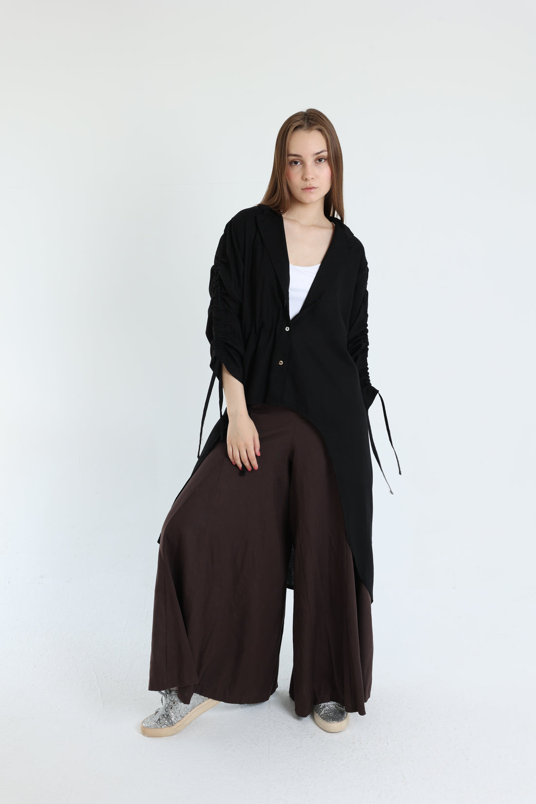 Black Asymmetric Linen Blouse
