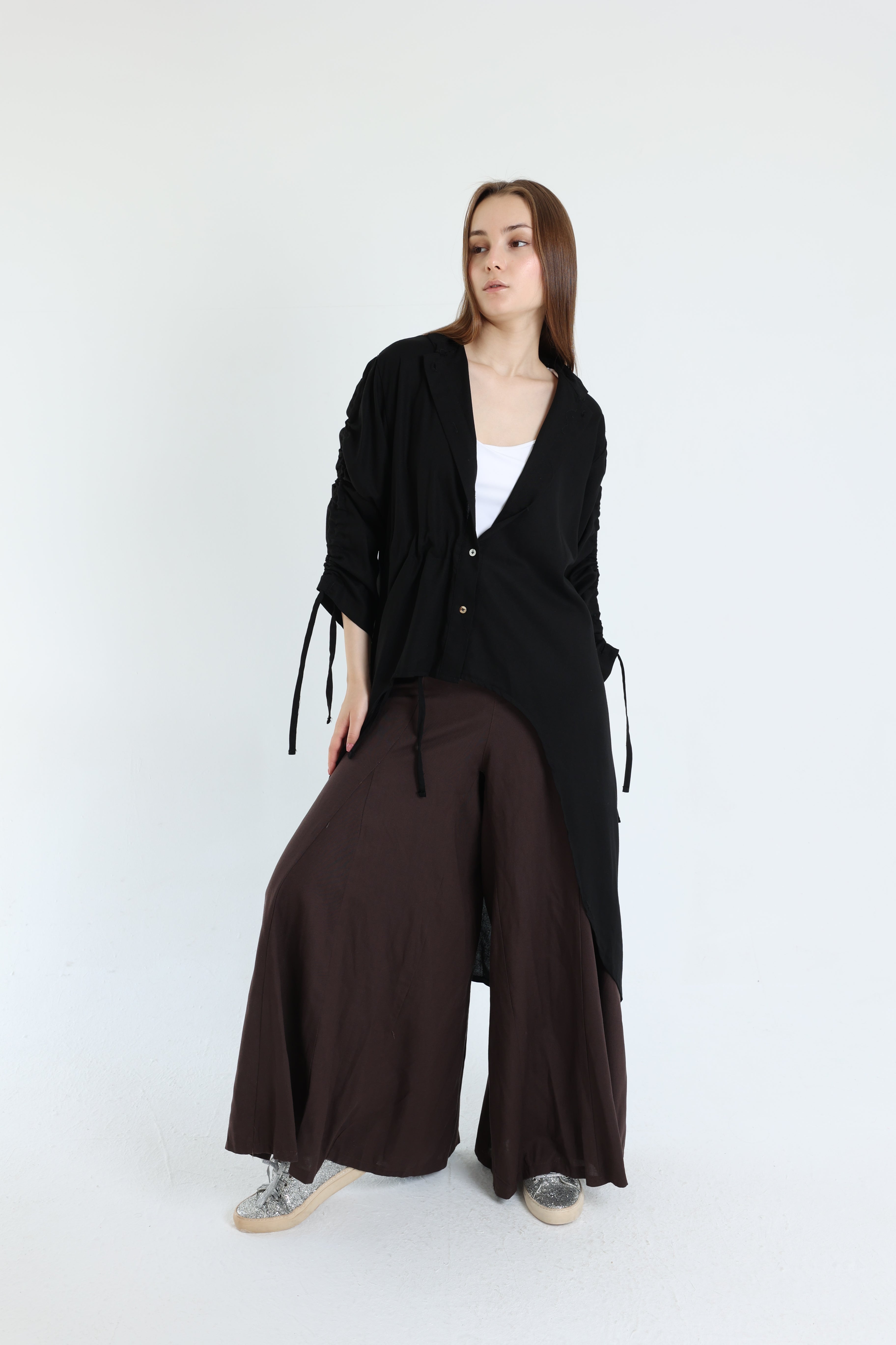 Black Asymmetric Linen Blouse