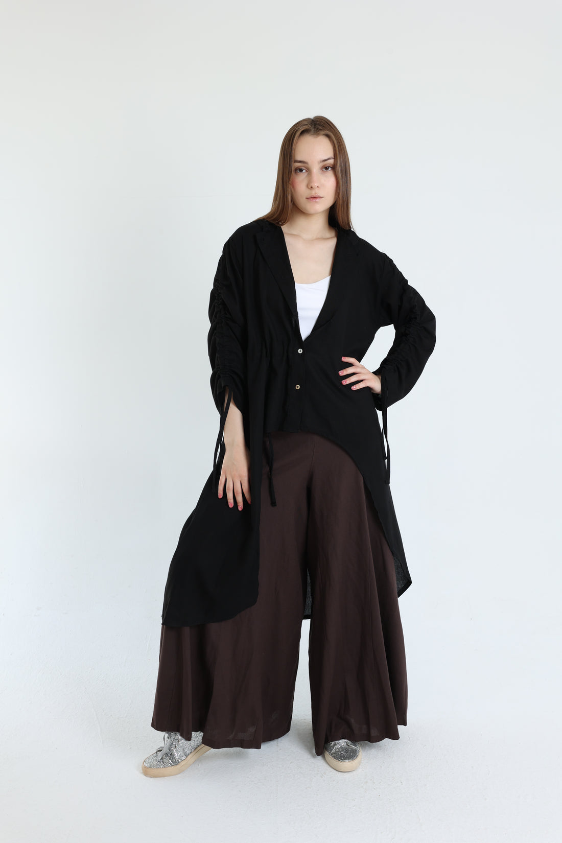 Black Asymmetric Linen Blouse