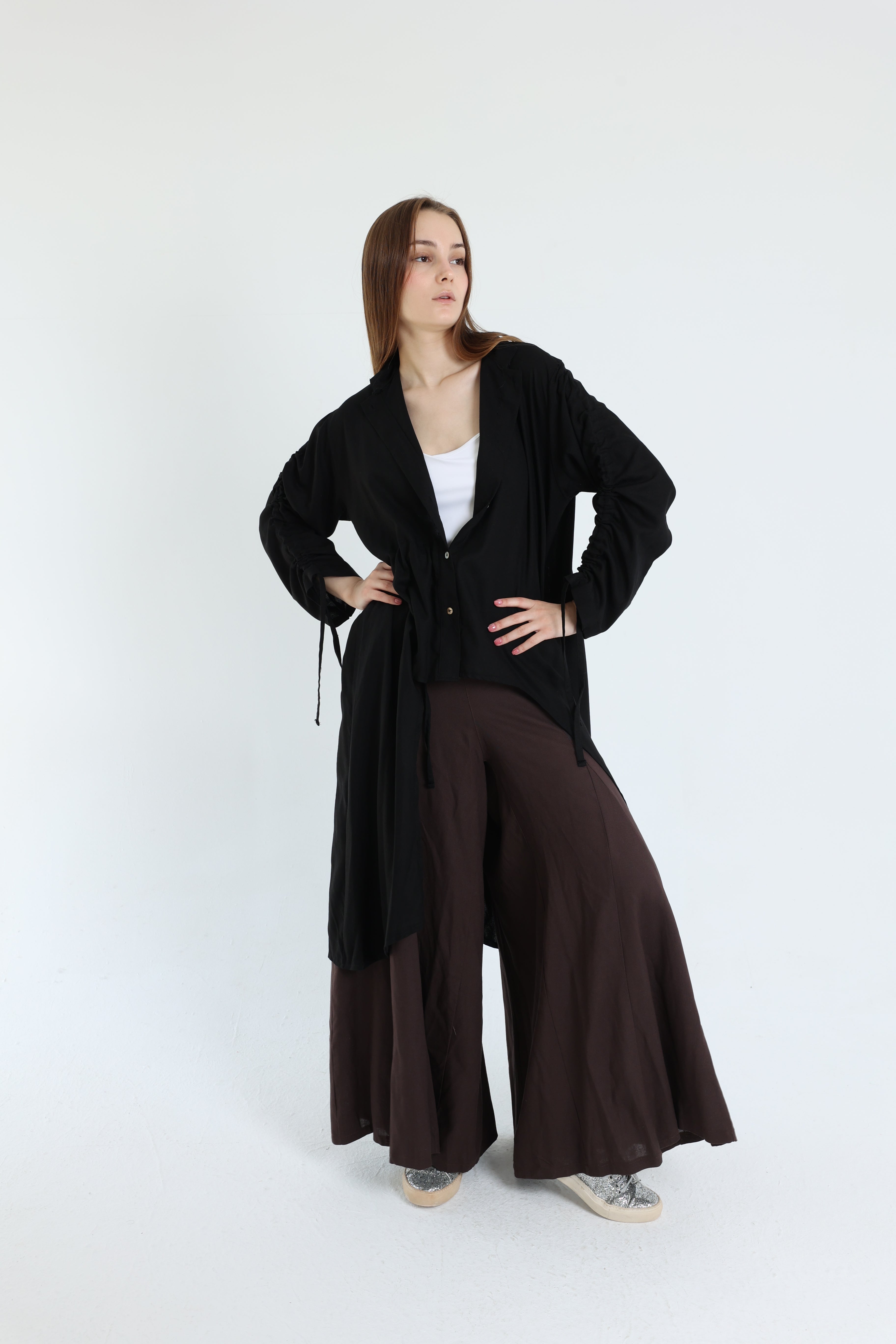 Black Asymmetric Linen Blouse