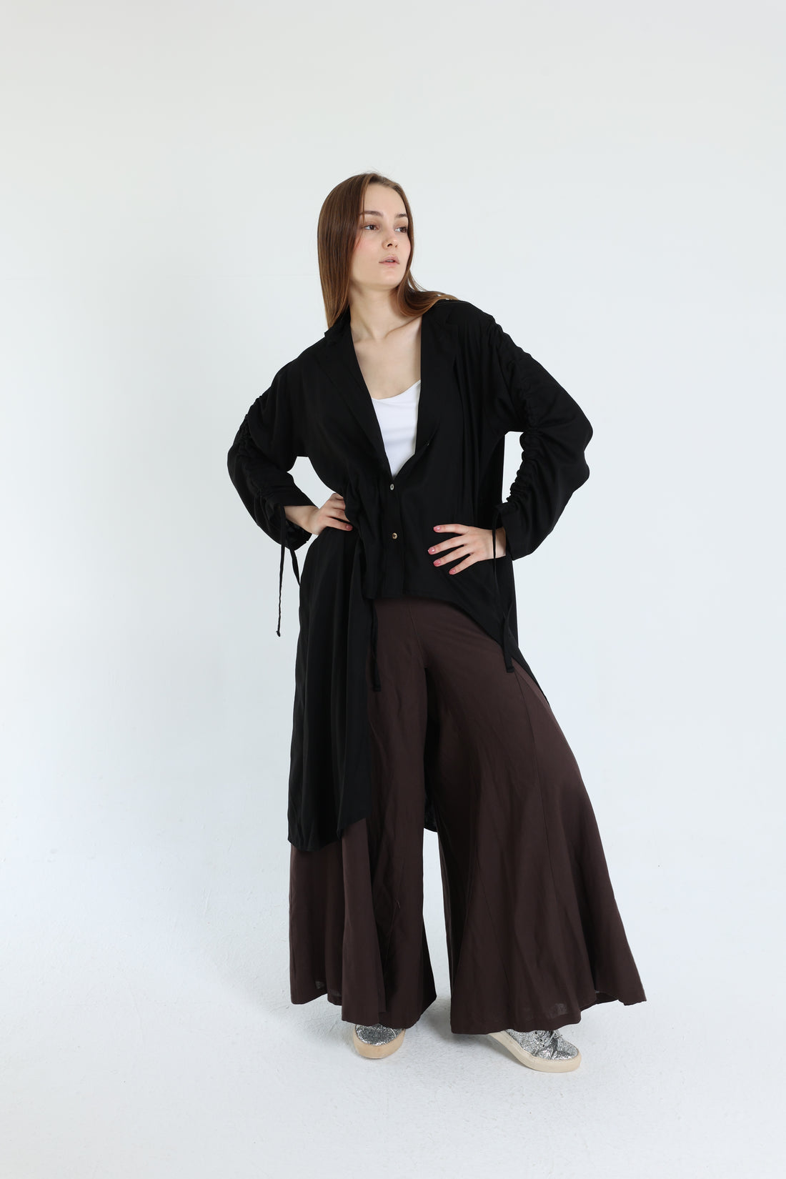 Black Asymmetric Linen Blouse