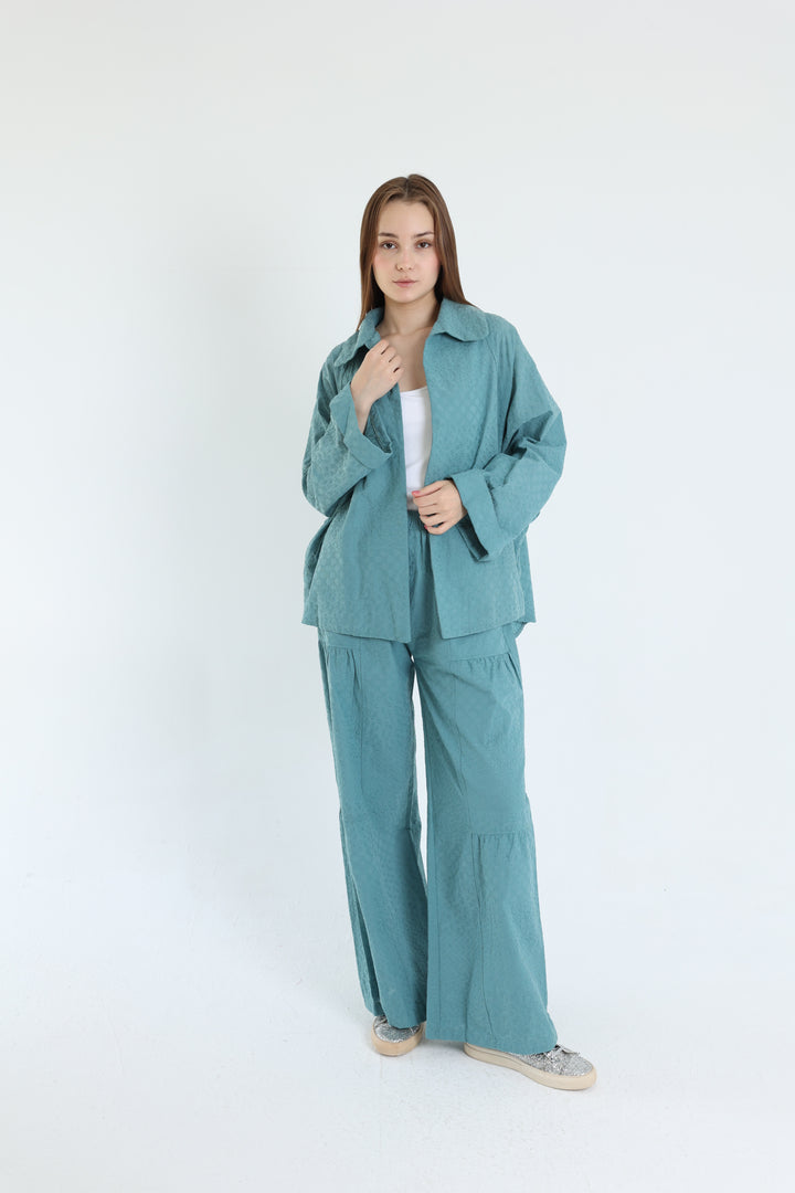 turquoise cotton emroidered set
