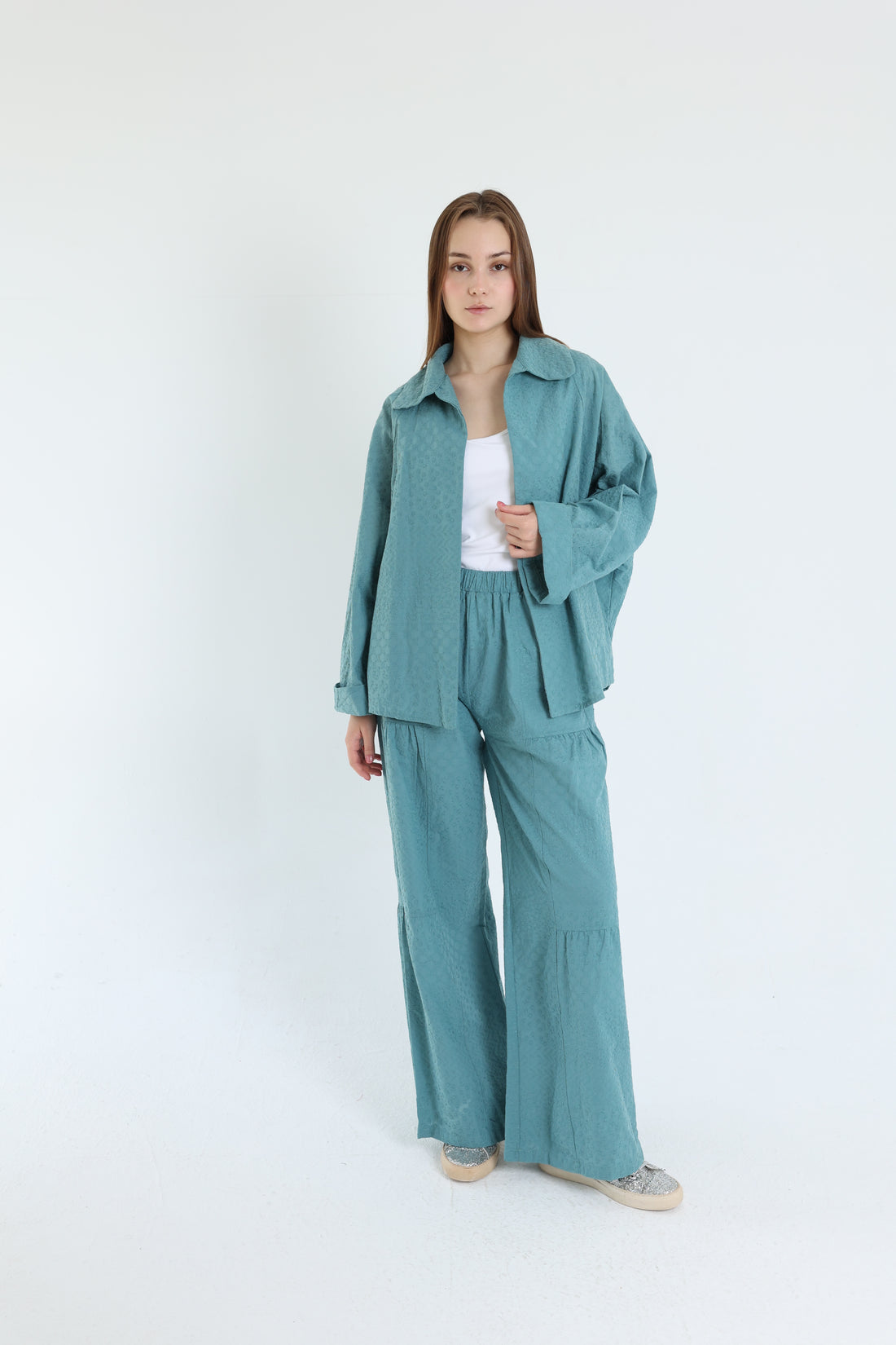 turquoise cotton emroidered set