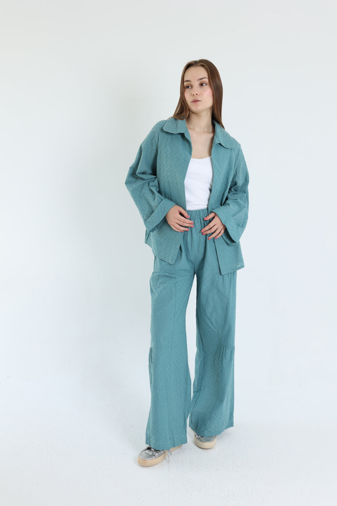 turquoise cotton emroidered set
