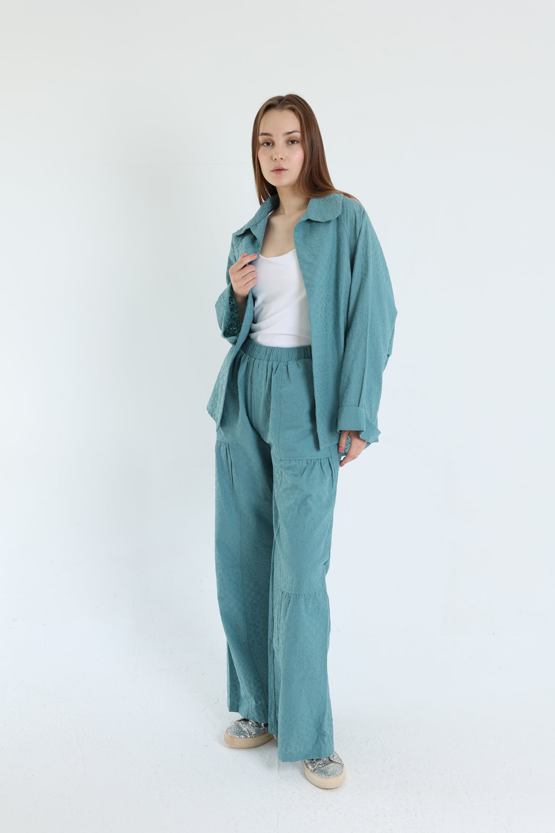 turquoise cotton emroidered set