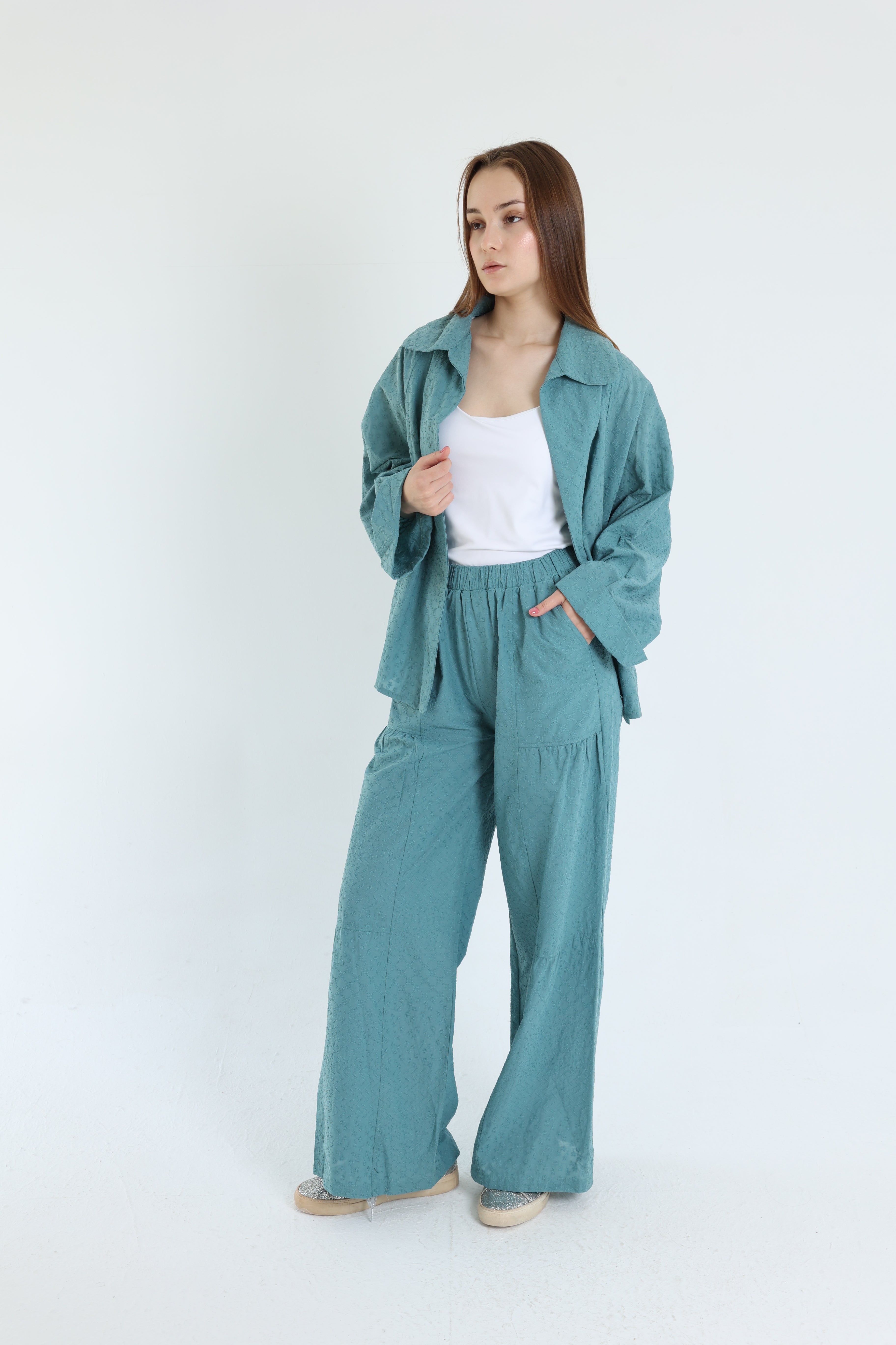 turquoise cotton emroidered set