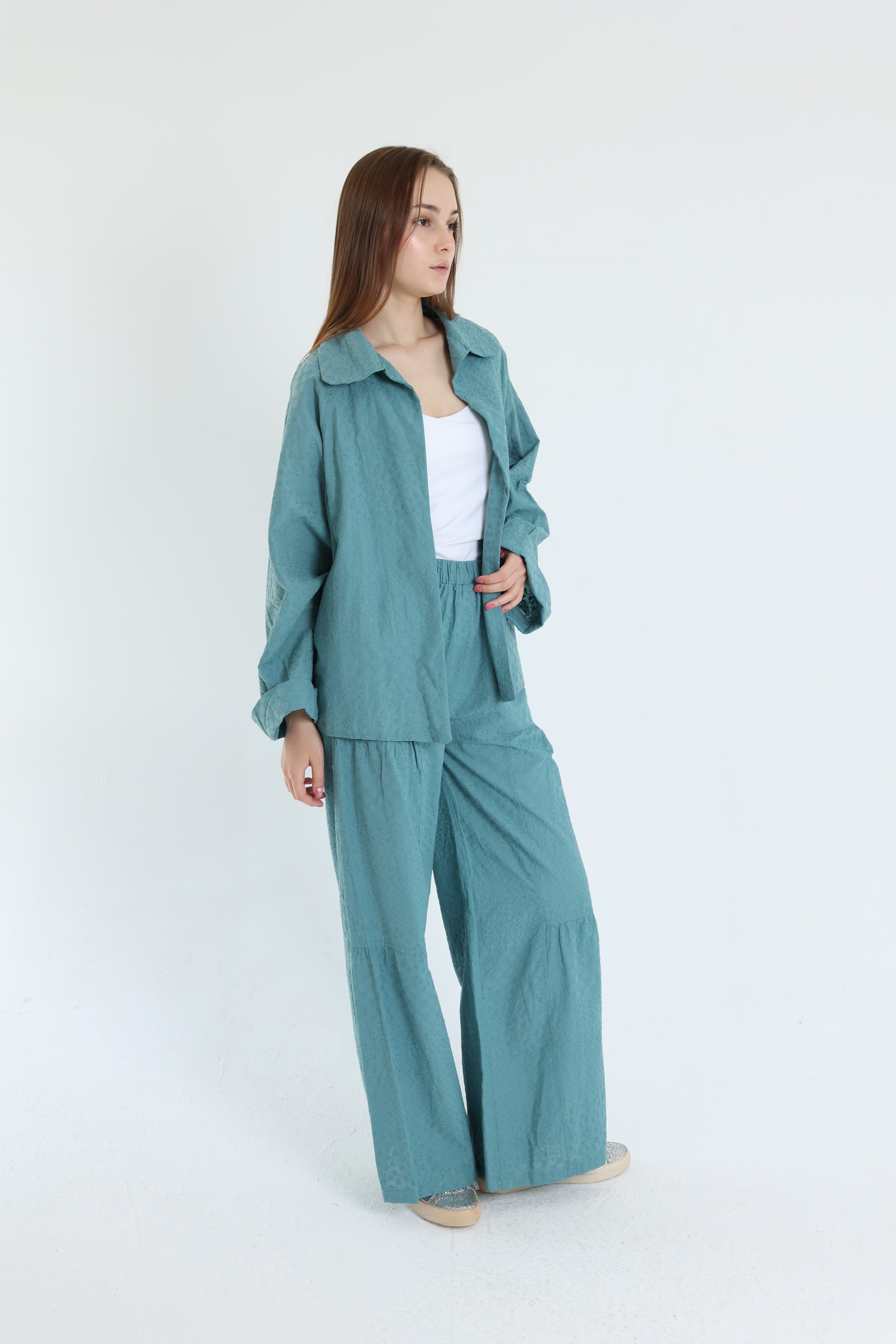 turquoise cotton emroidered set