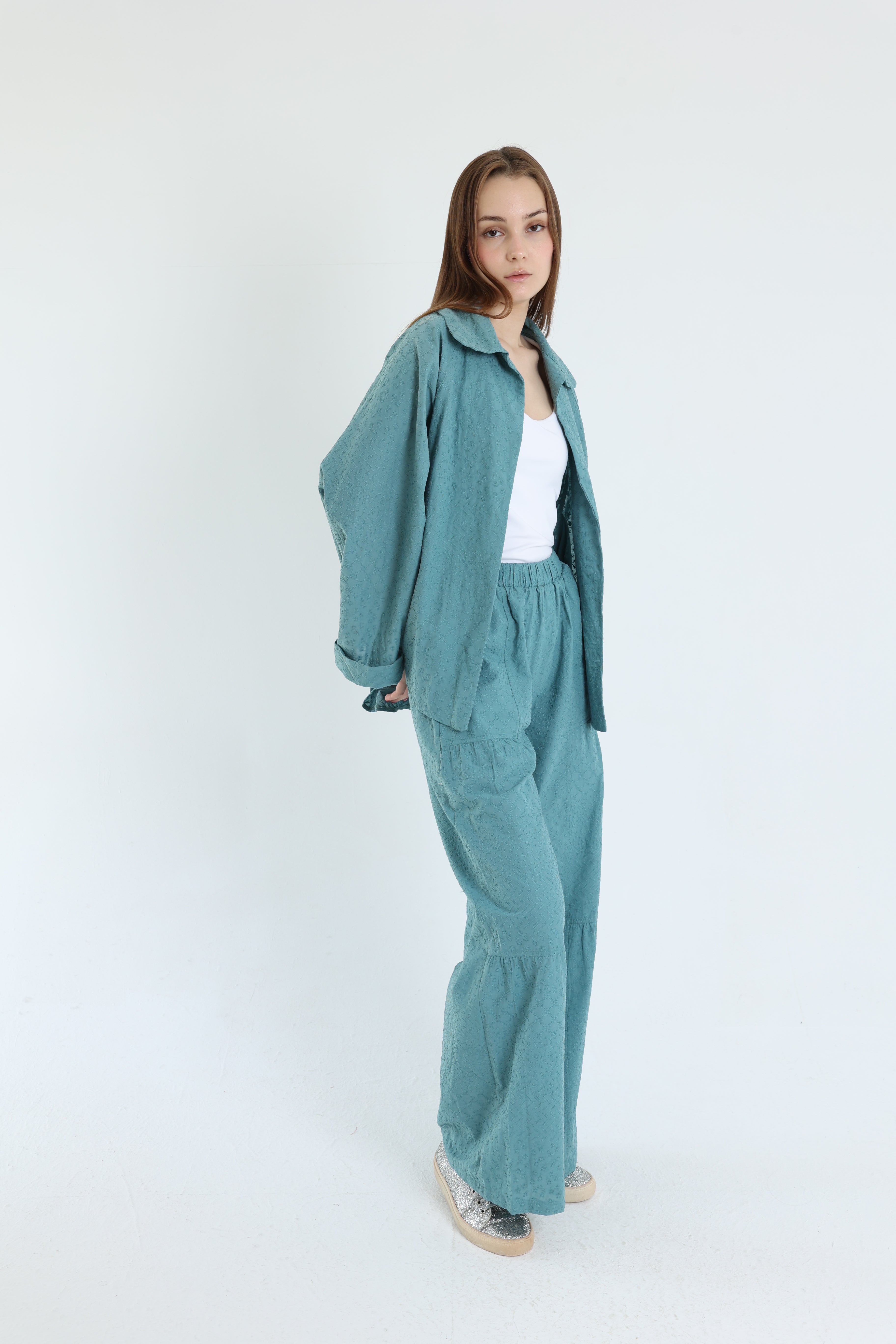 turquoise cotton emroidered set
