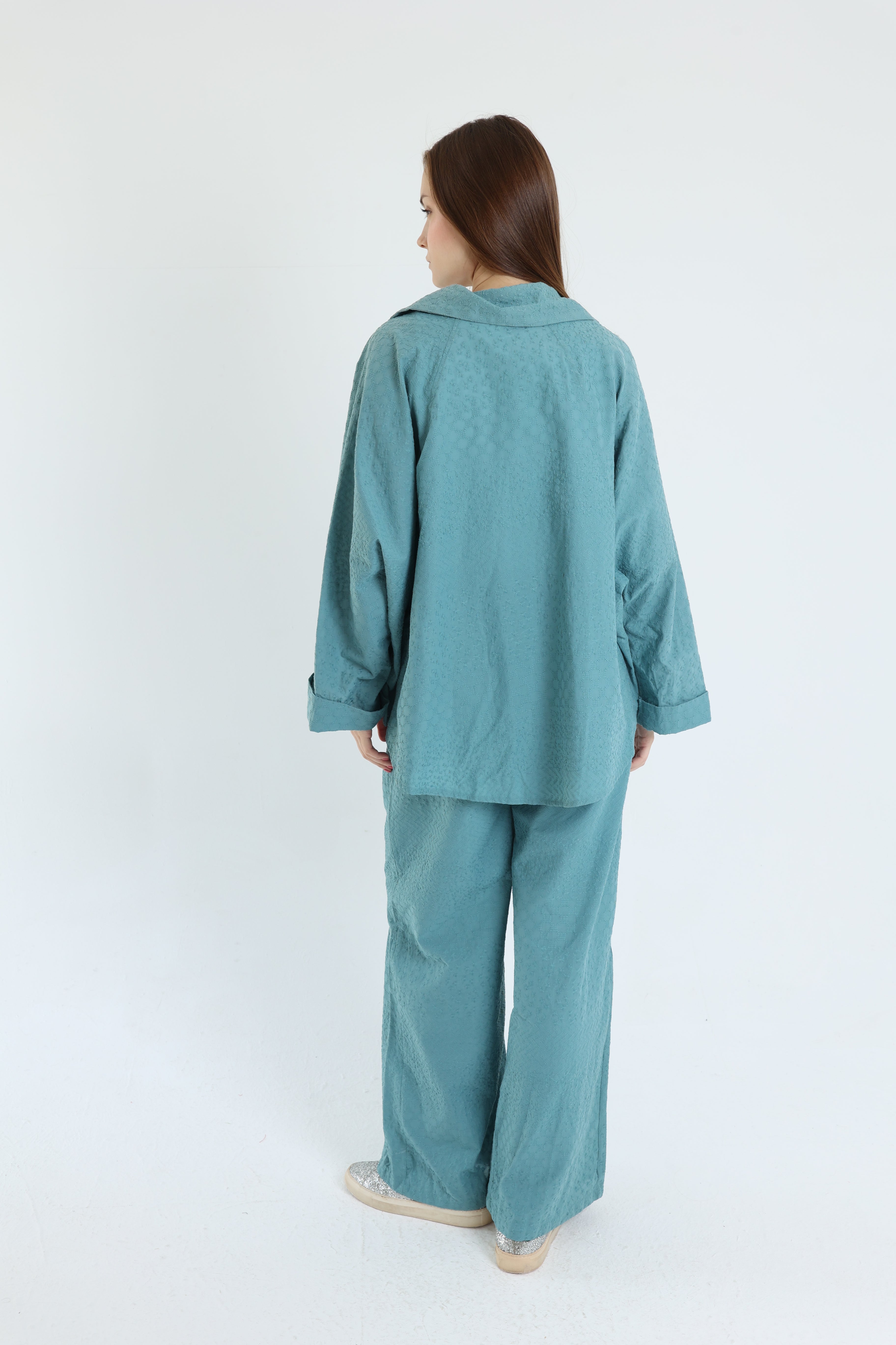 turquoise cotton emroidered set