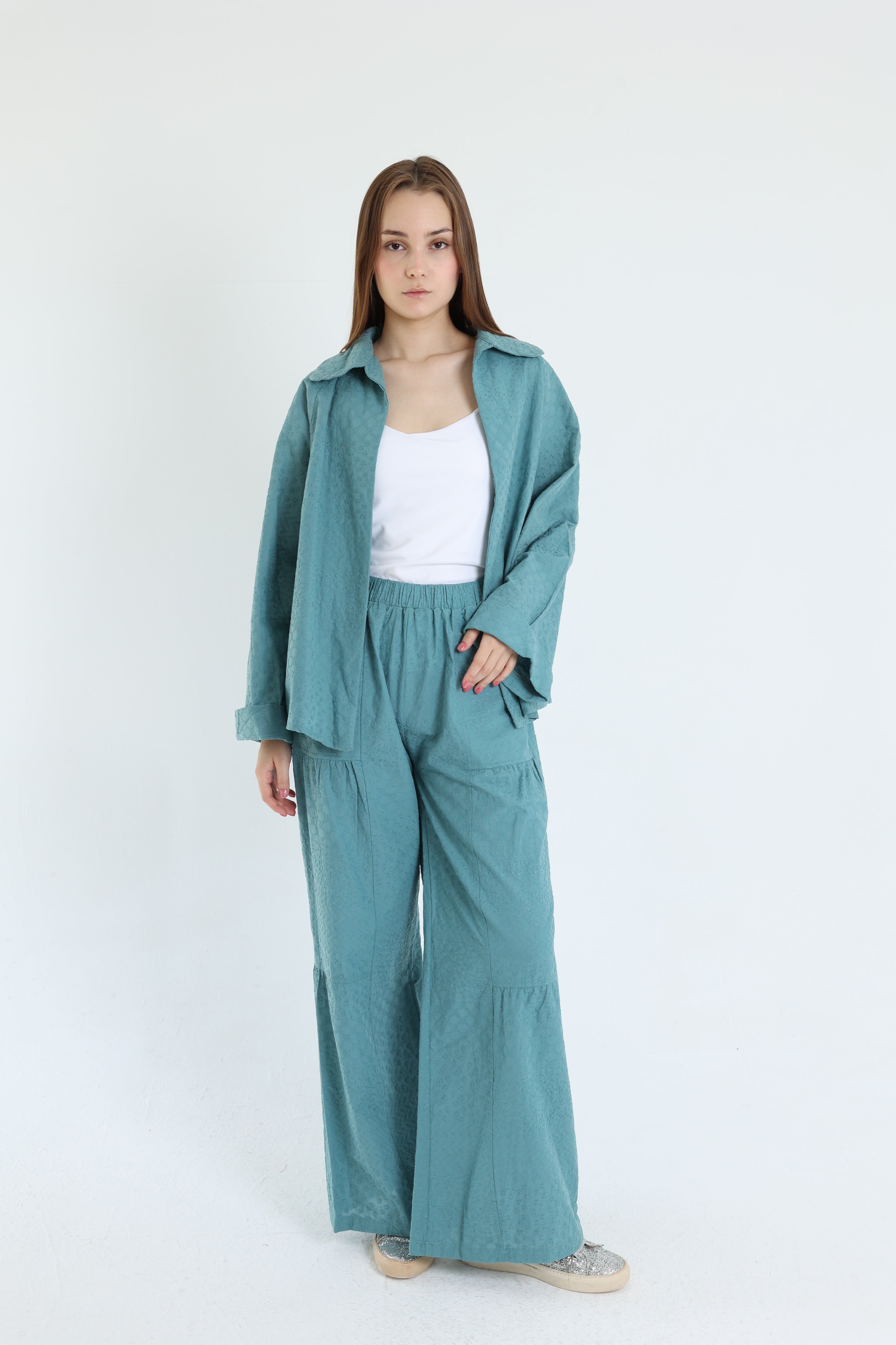 turquoise cotton emroidered set