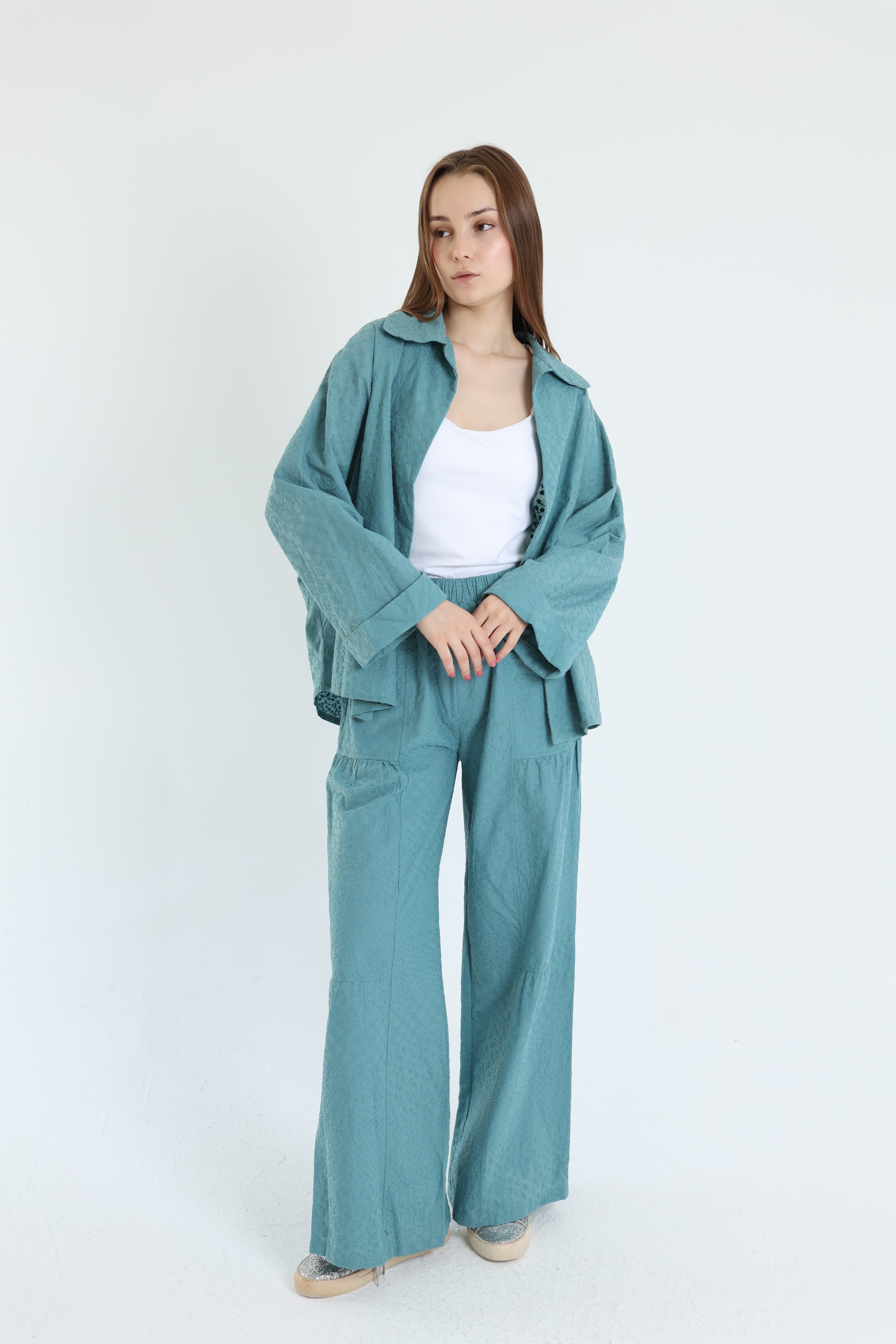 turquoise cotton emroidered set