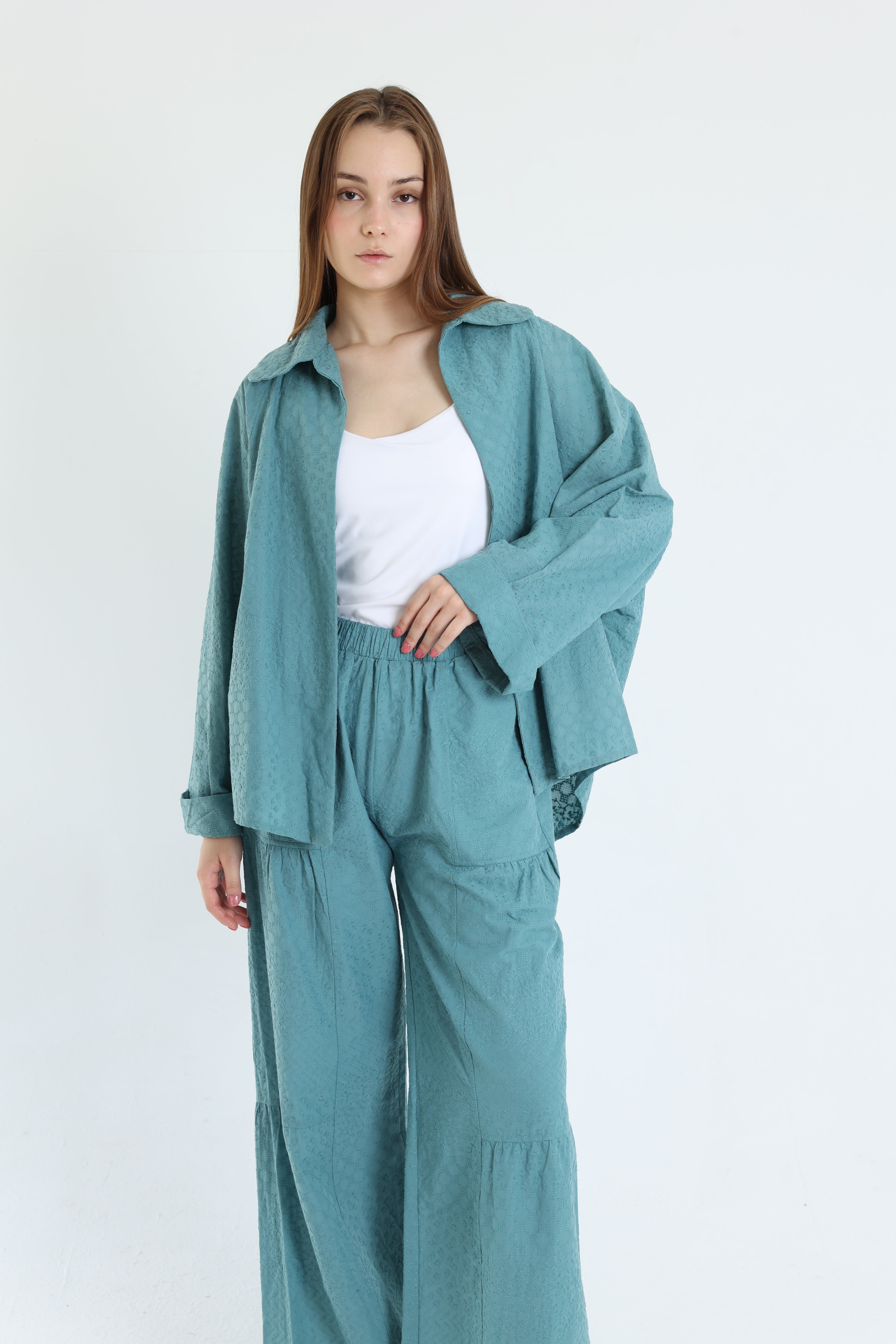 turquoise cotton emroidered set