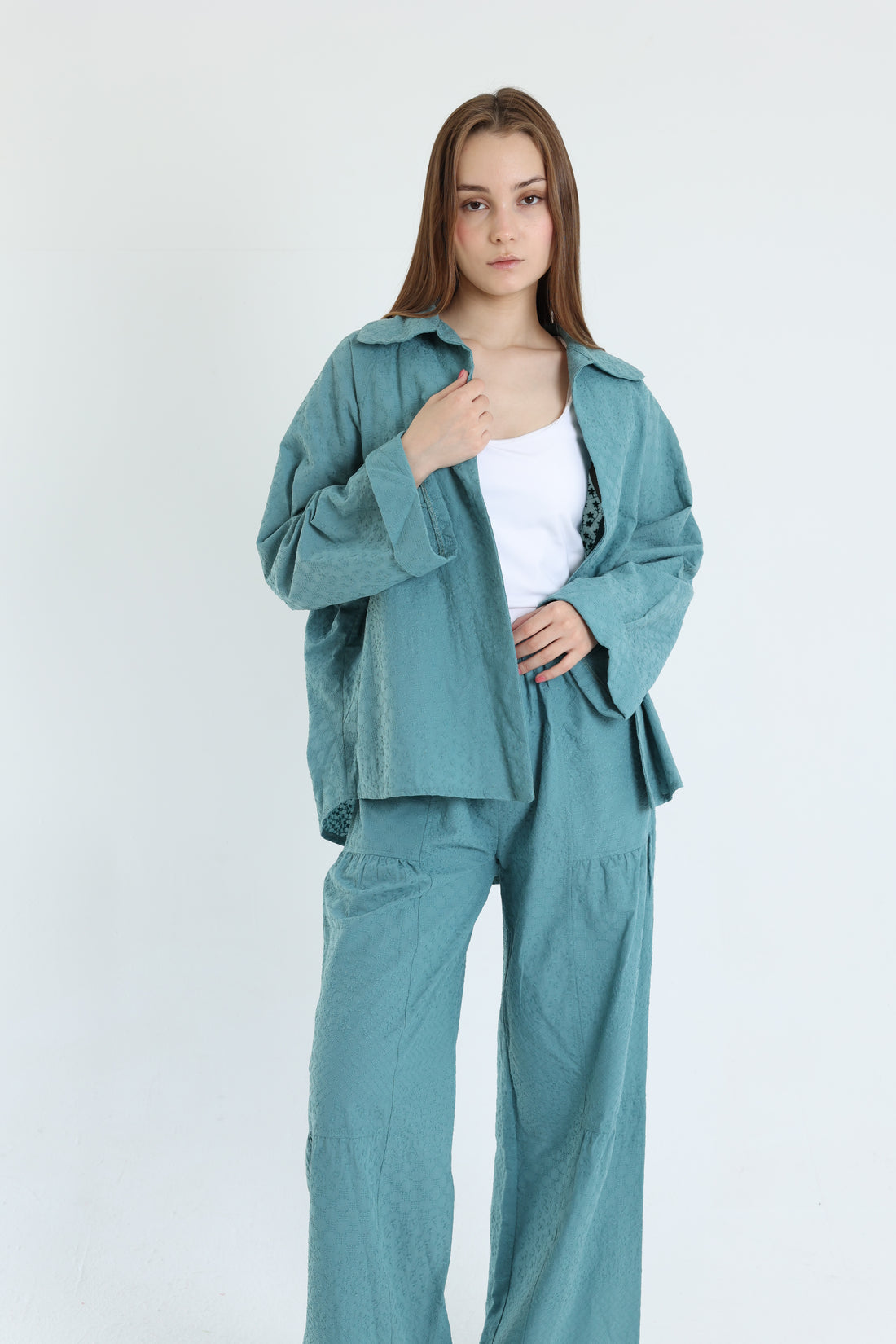 turquoise cotton emroidered set