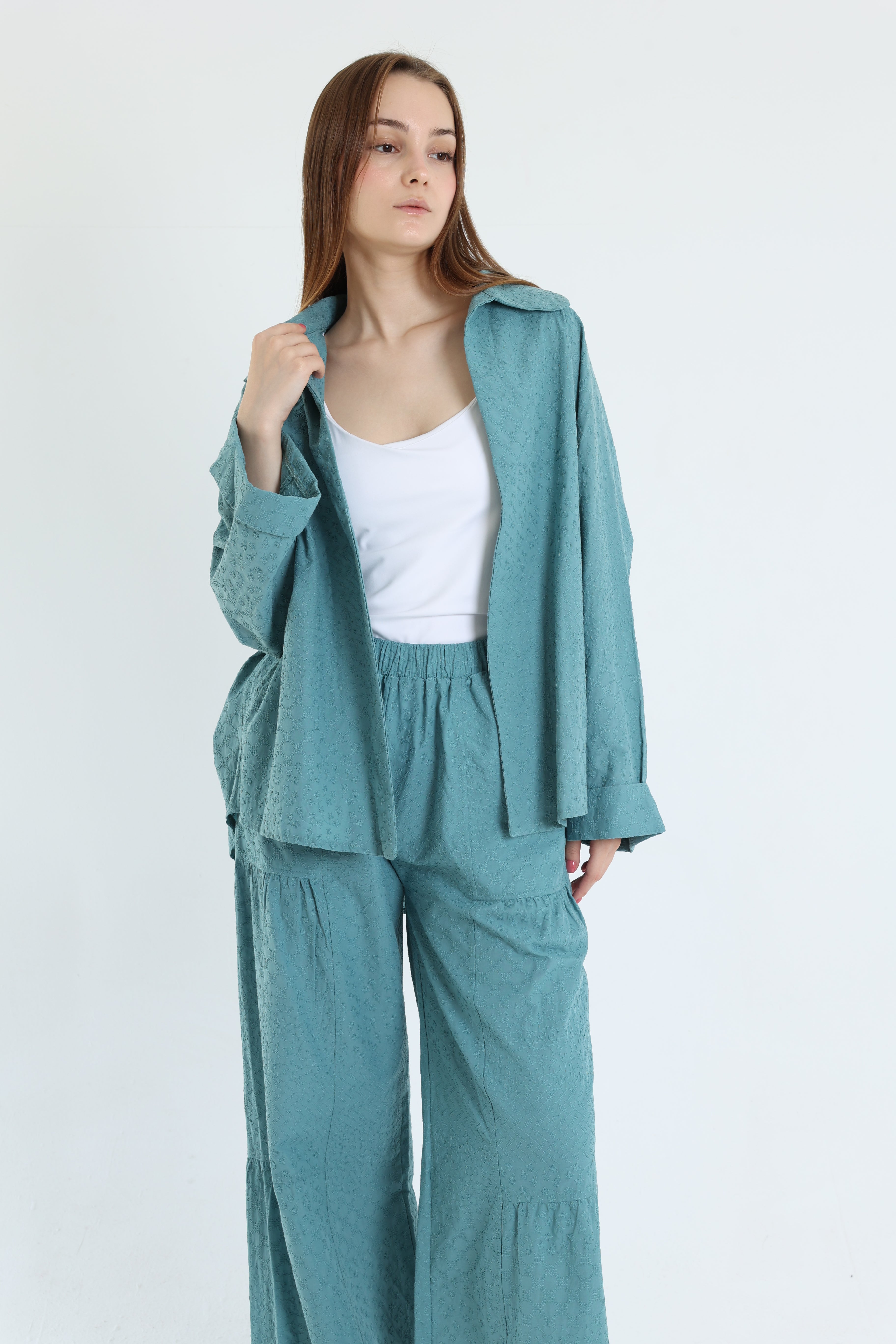 turquoise cotton emroidered set