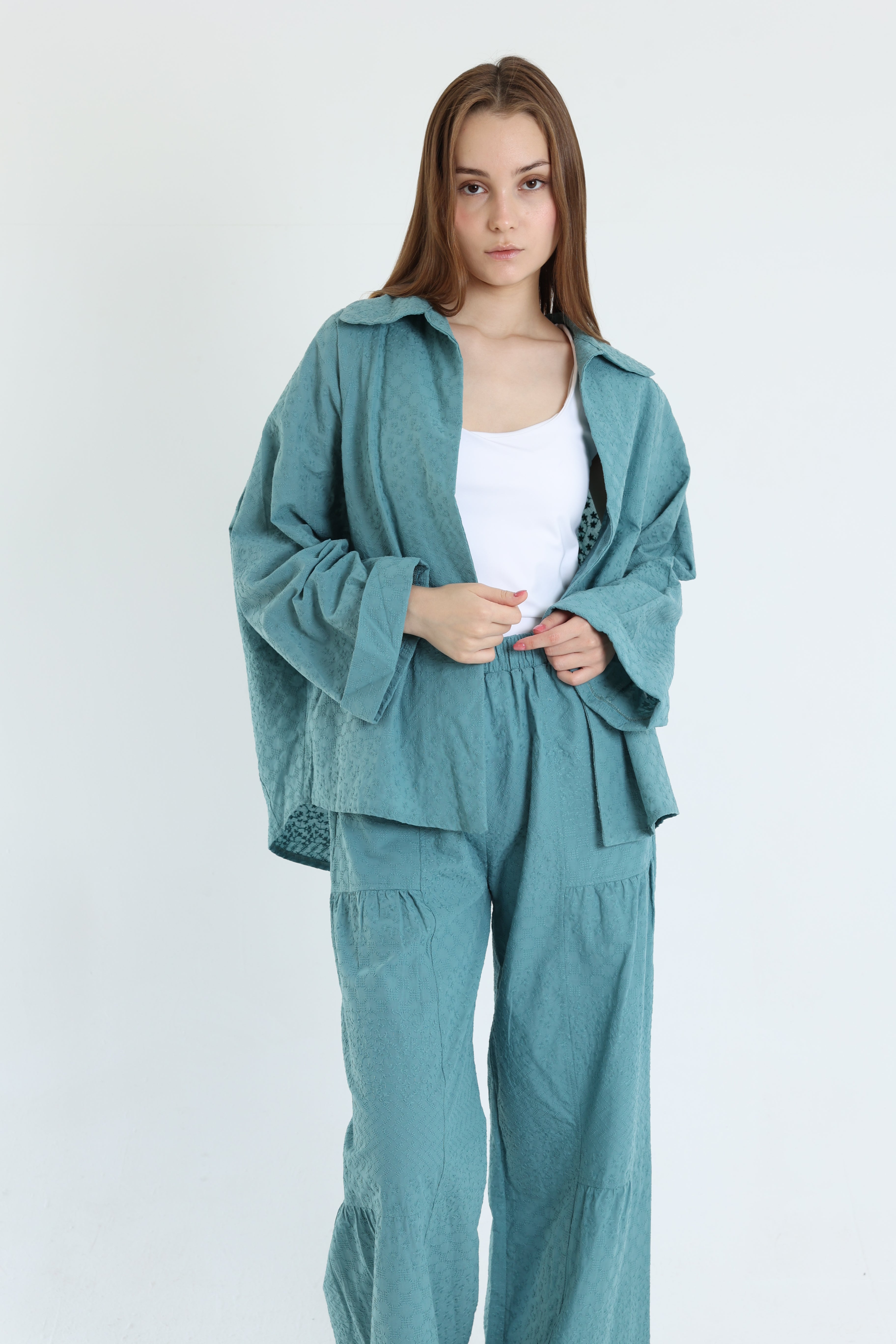 turquoise cotton emroidered set