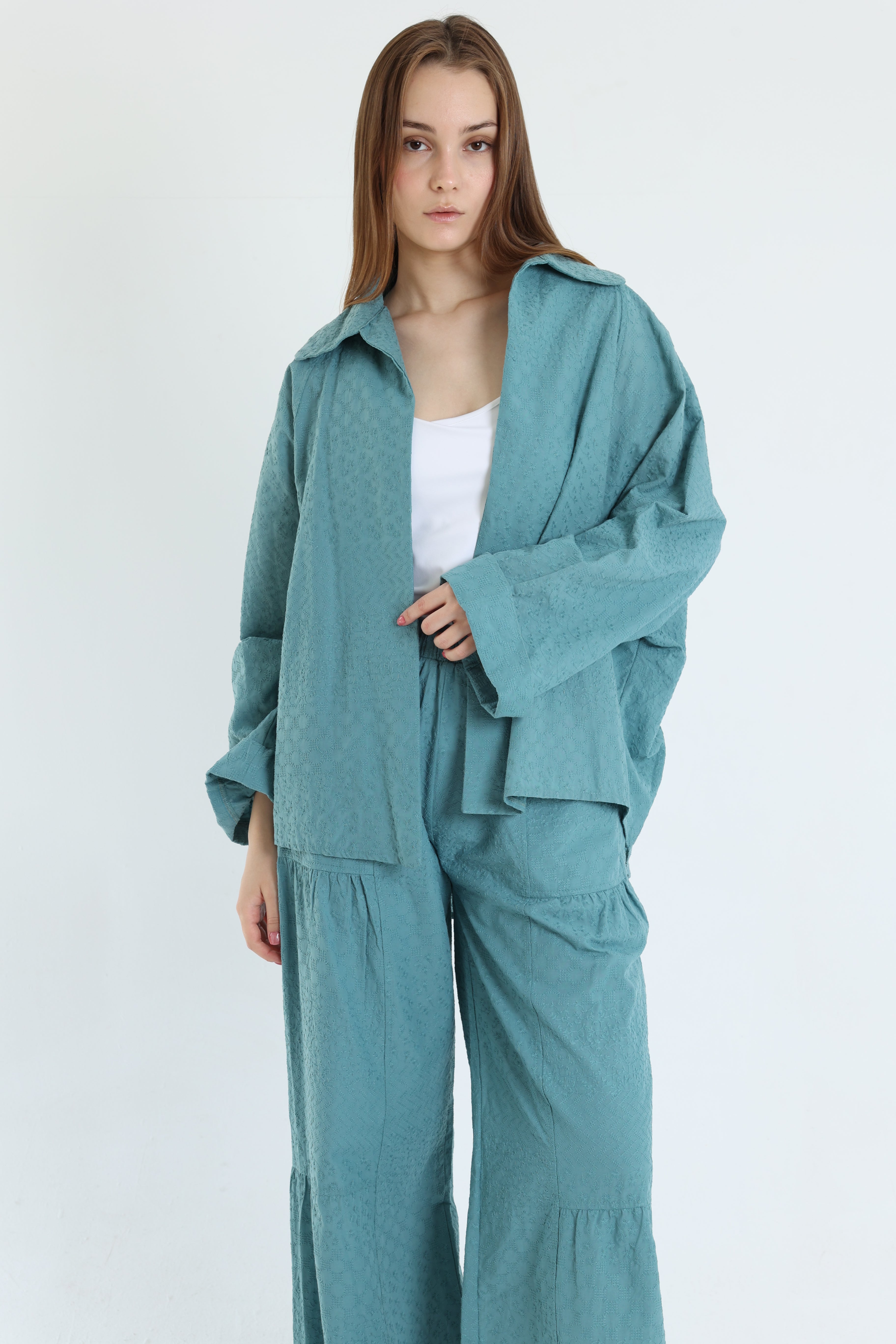 turquoise cotton emroidered set