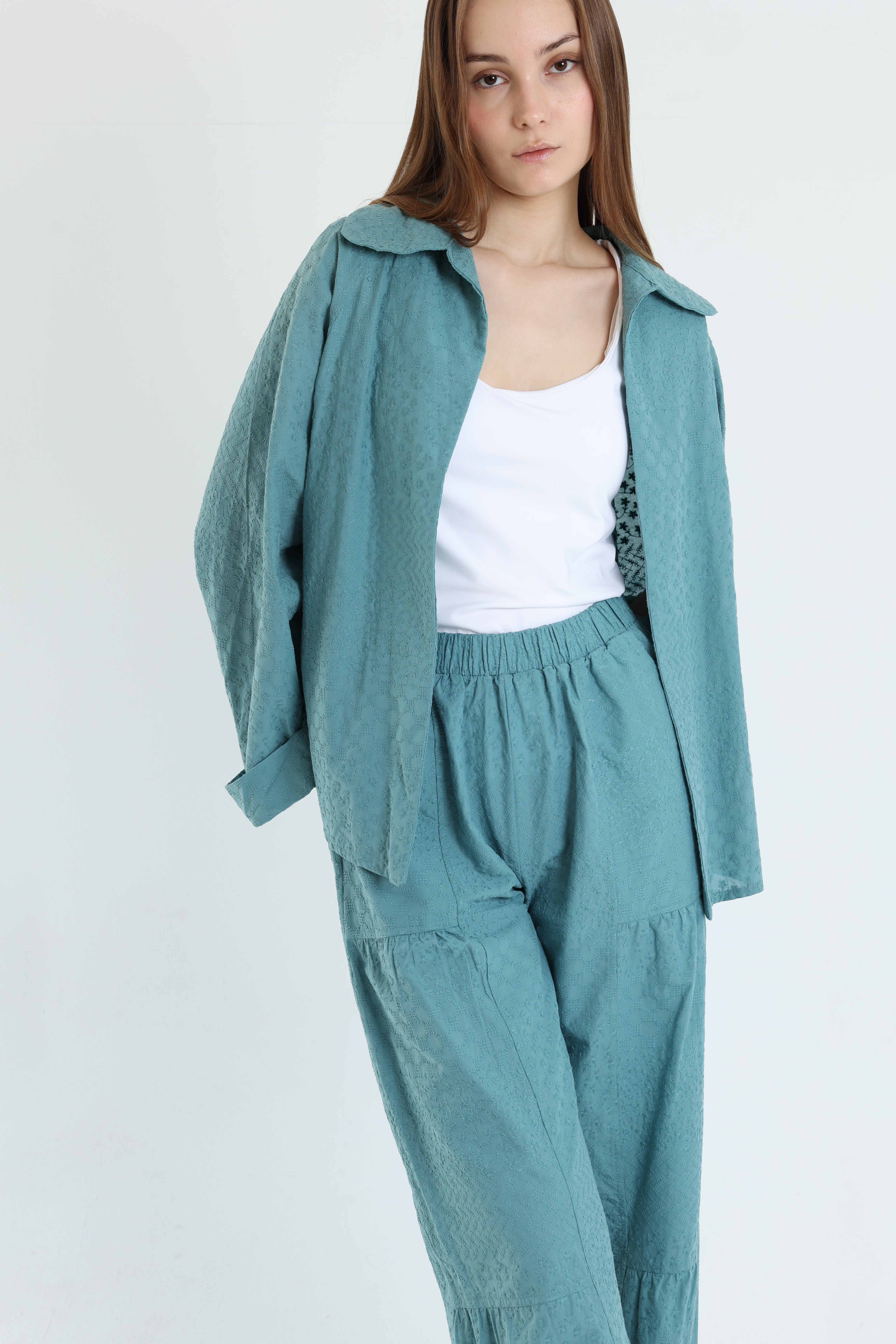 turquoise cotton emroidered set