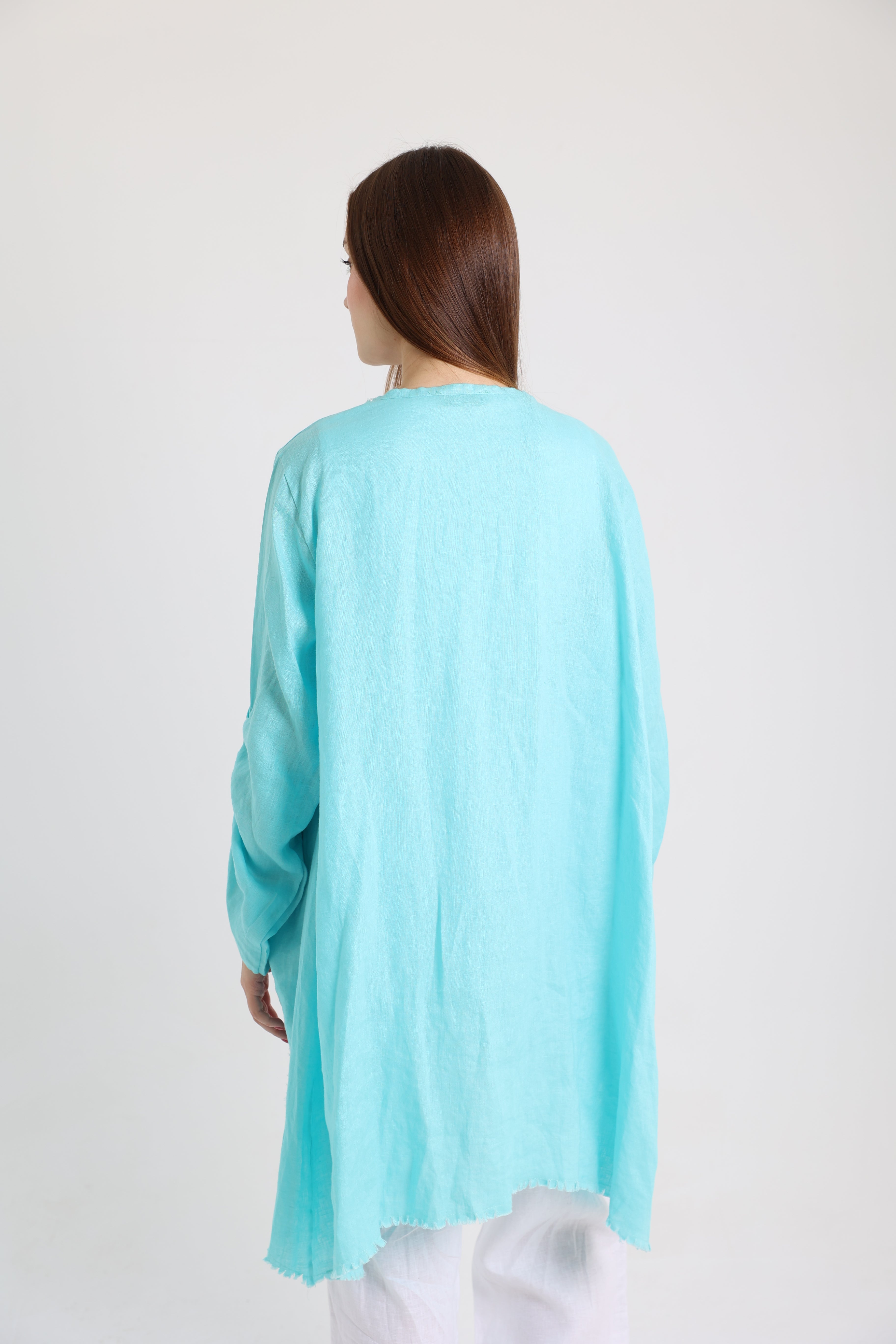 Turquoise high-low croise buttoned cardigan
