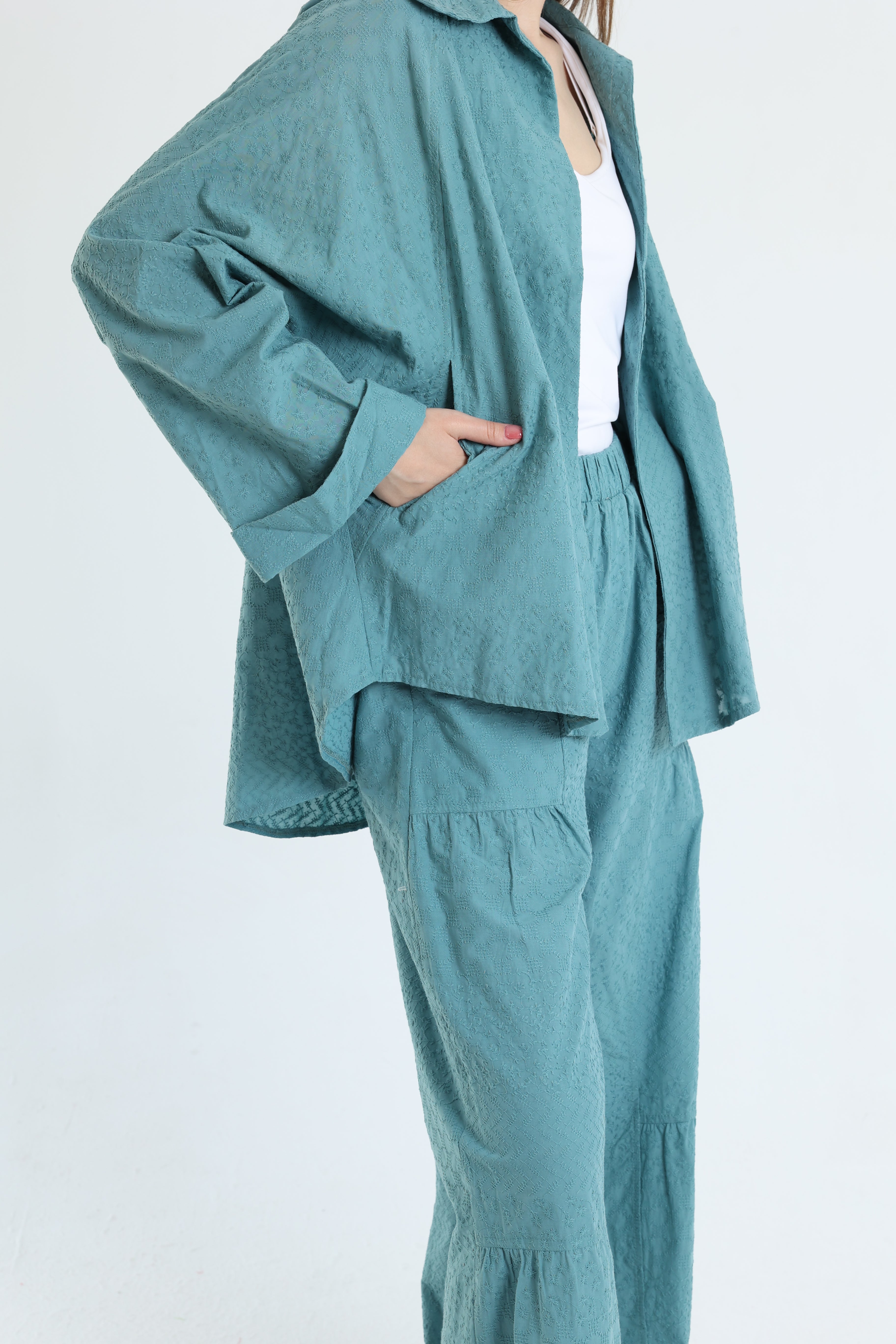 turquoise cotton emroidered set