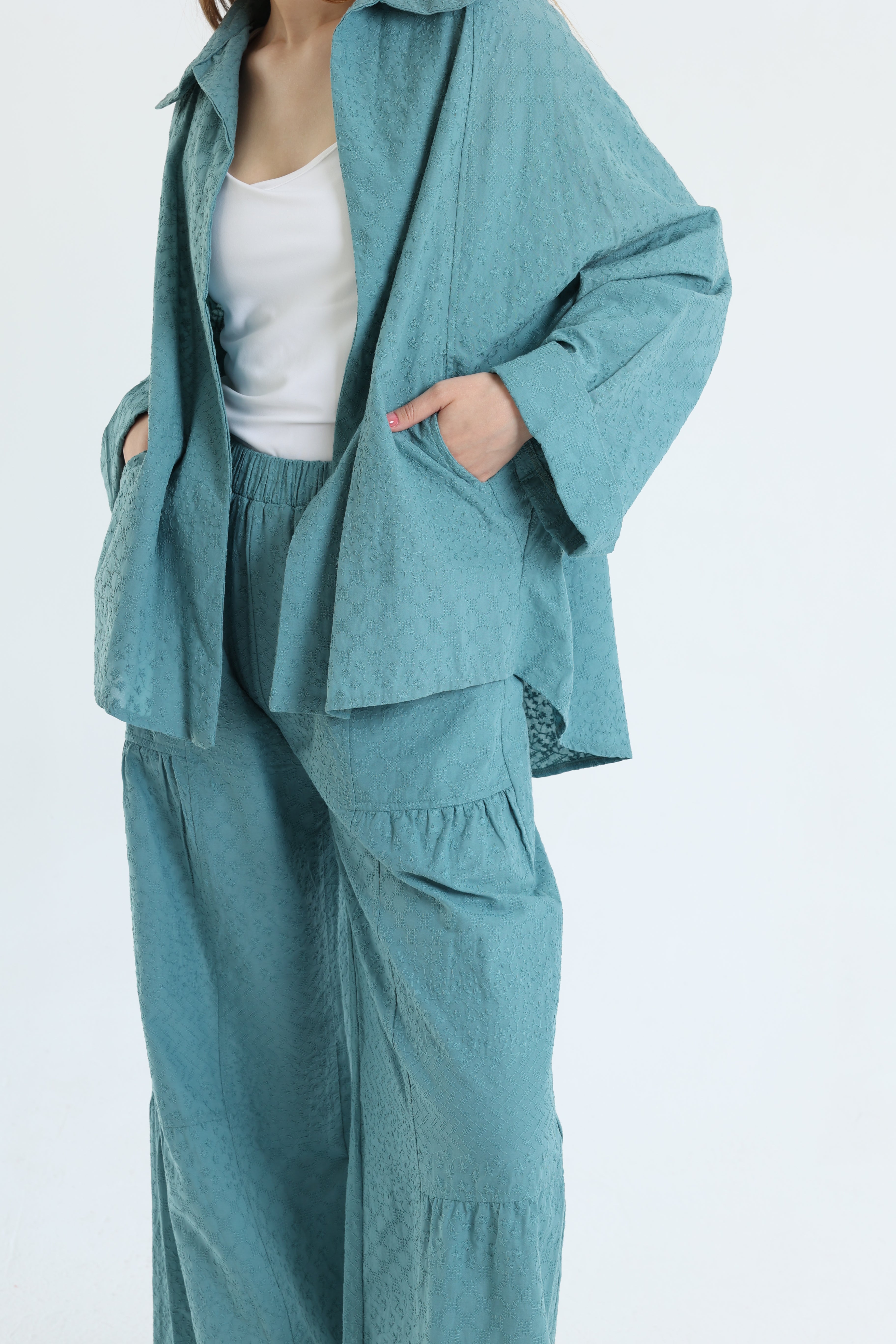 turquoise cotton emroidered set