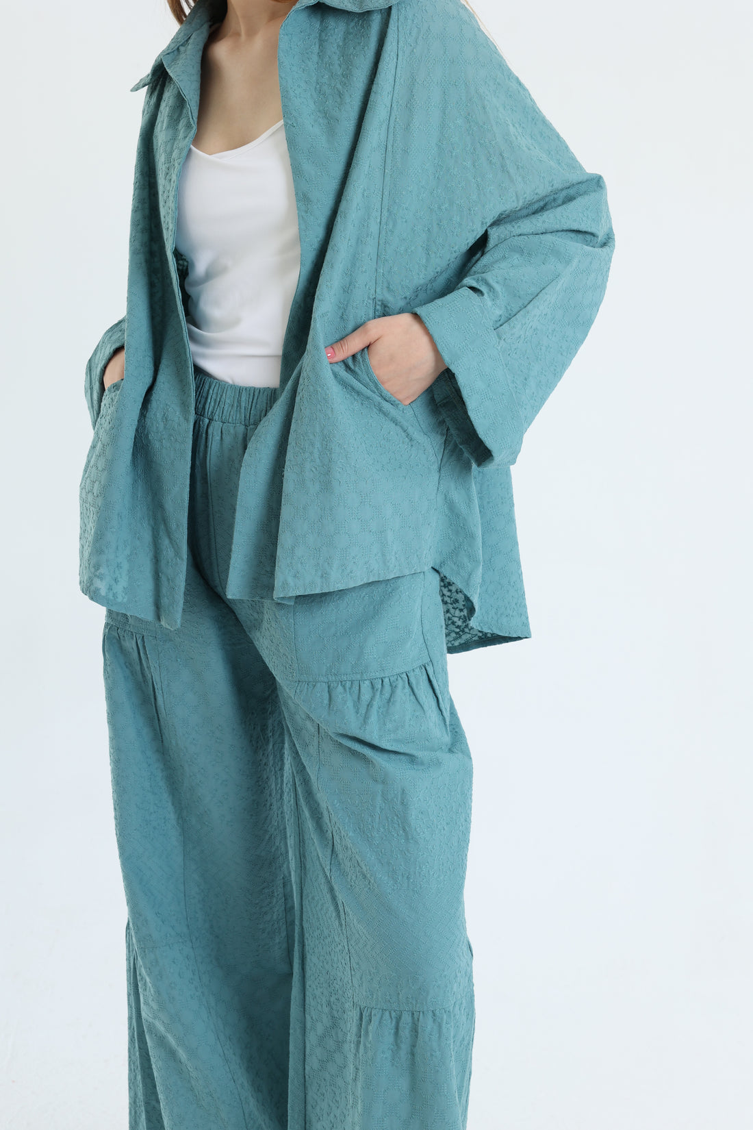 turquoise cotton emroidered set