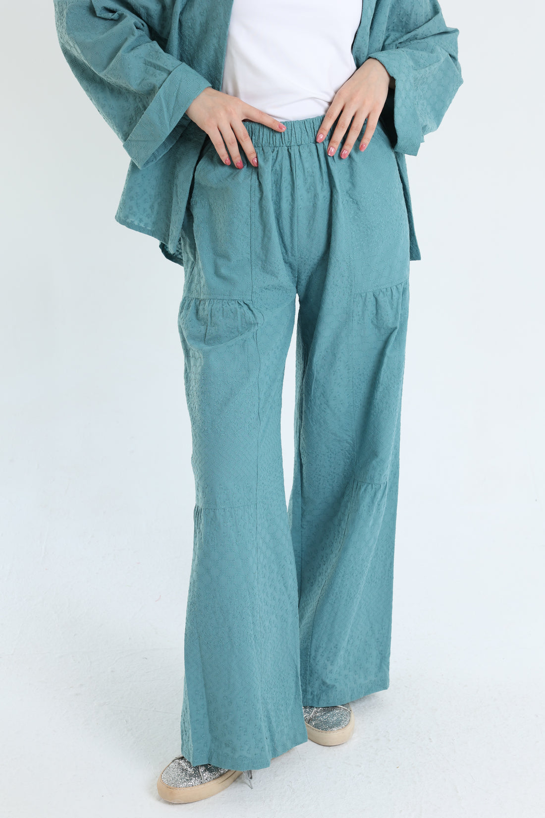 turquoise cotton emroidered set