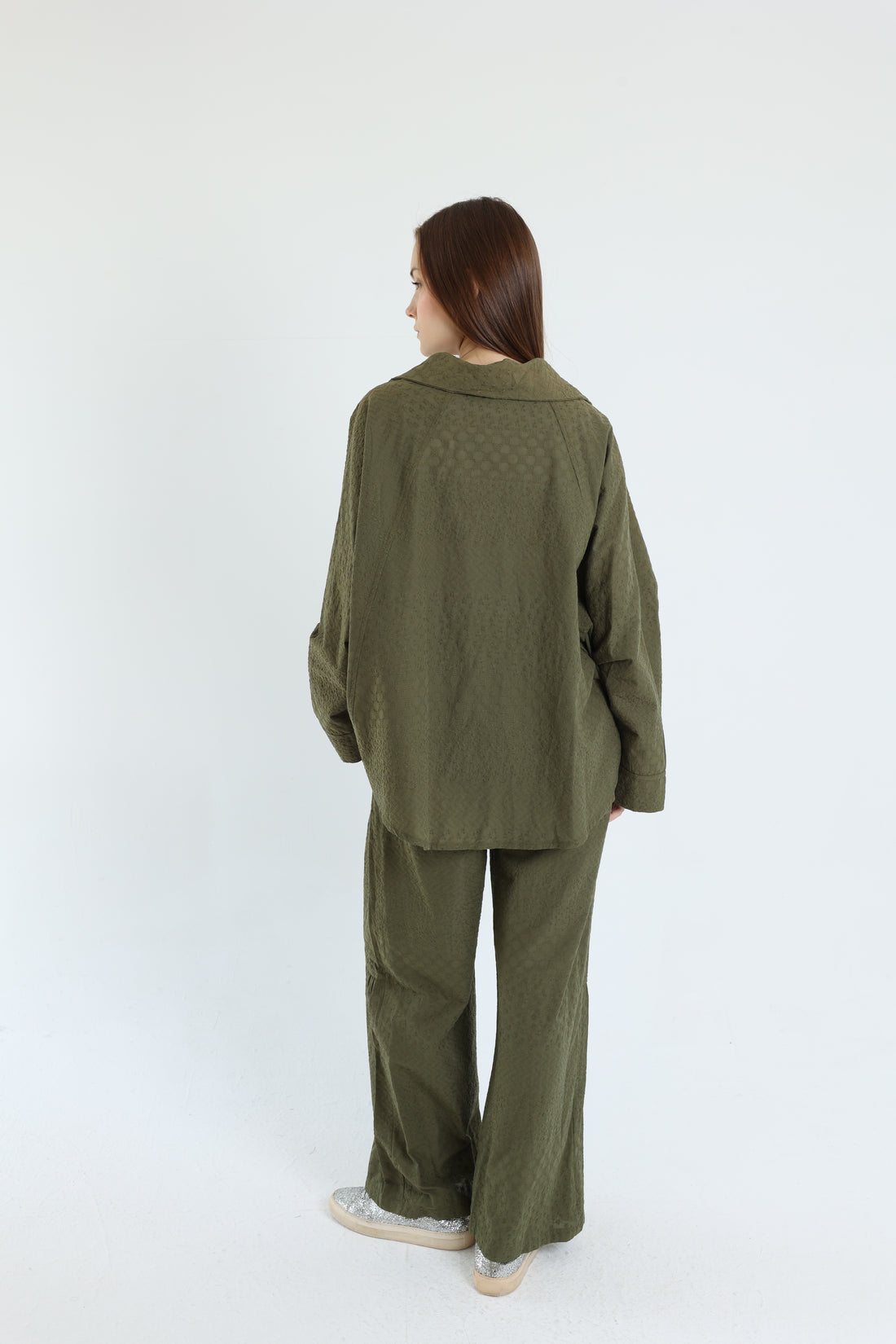 Olive cotton embroidered set
