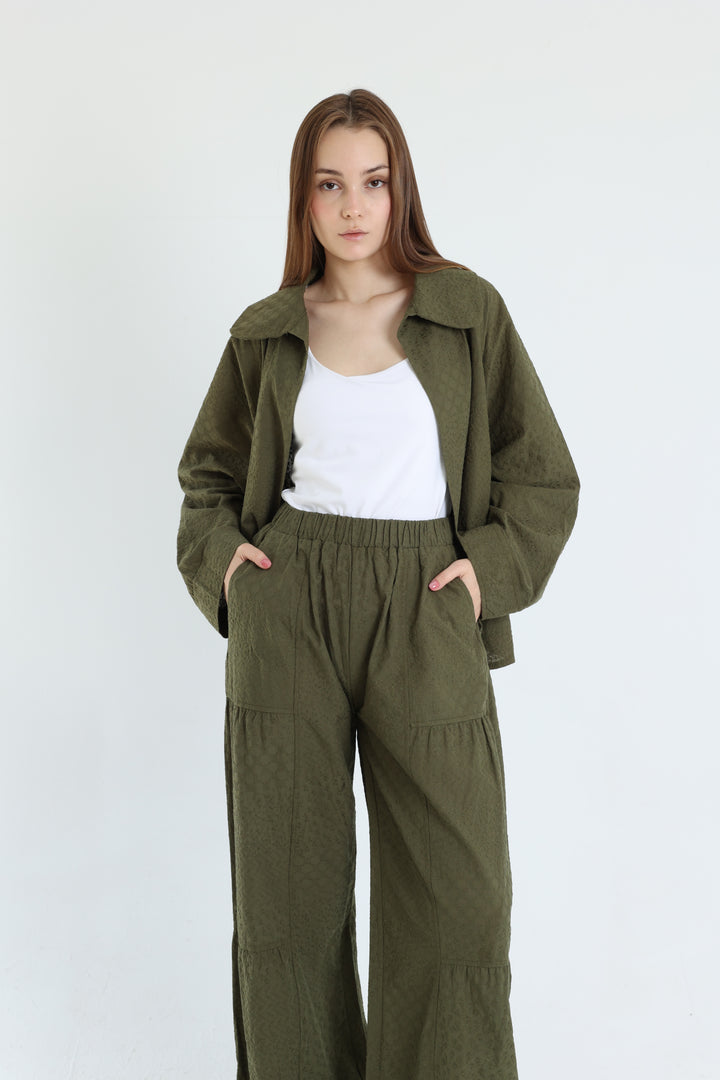 Olive cotton embroidered set