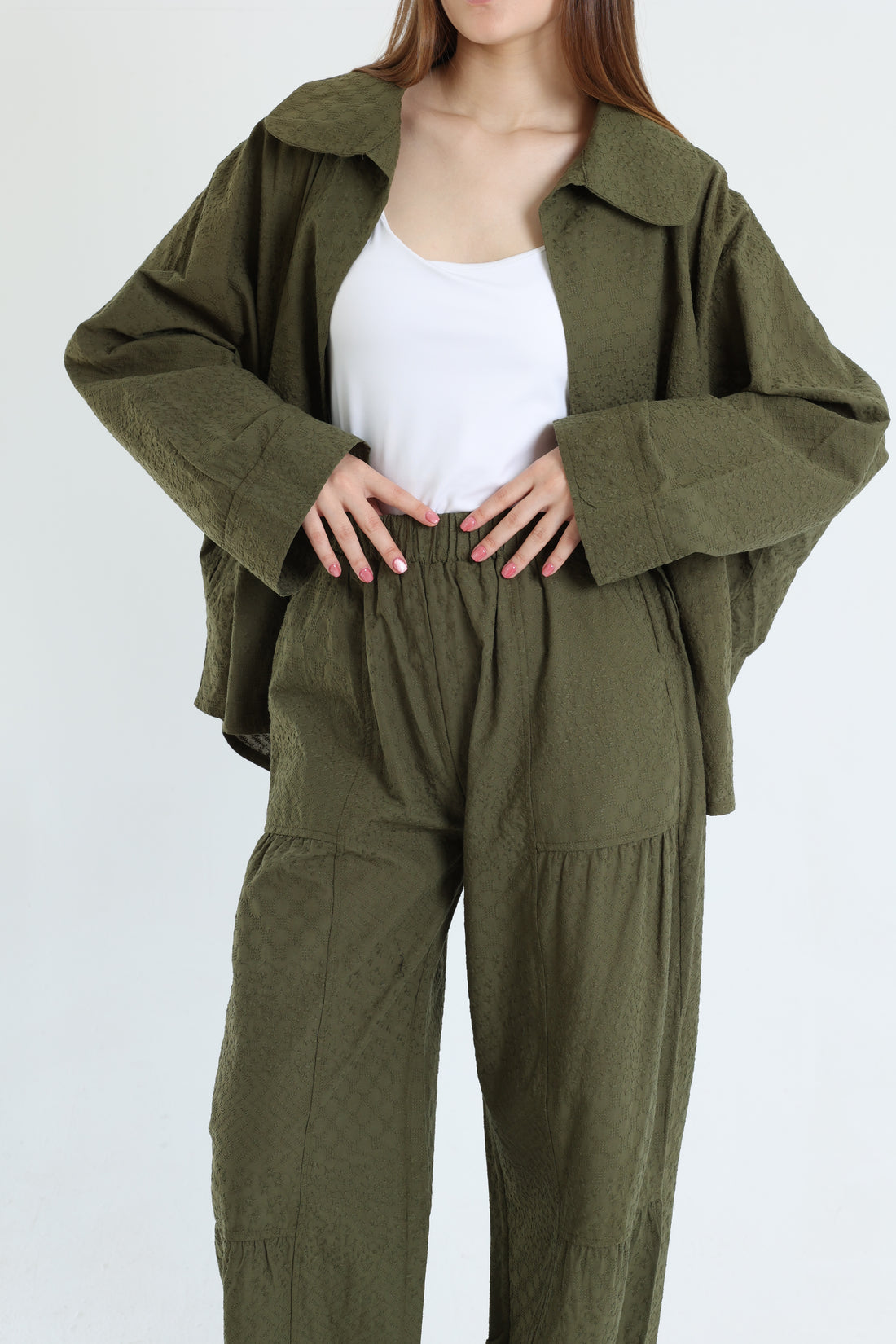 Olive cotton embroidered set