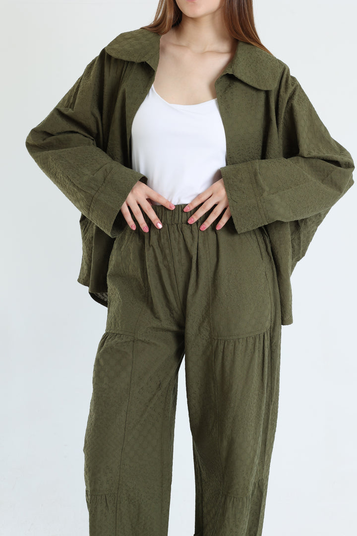 Olive cotton embroidered set