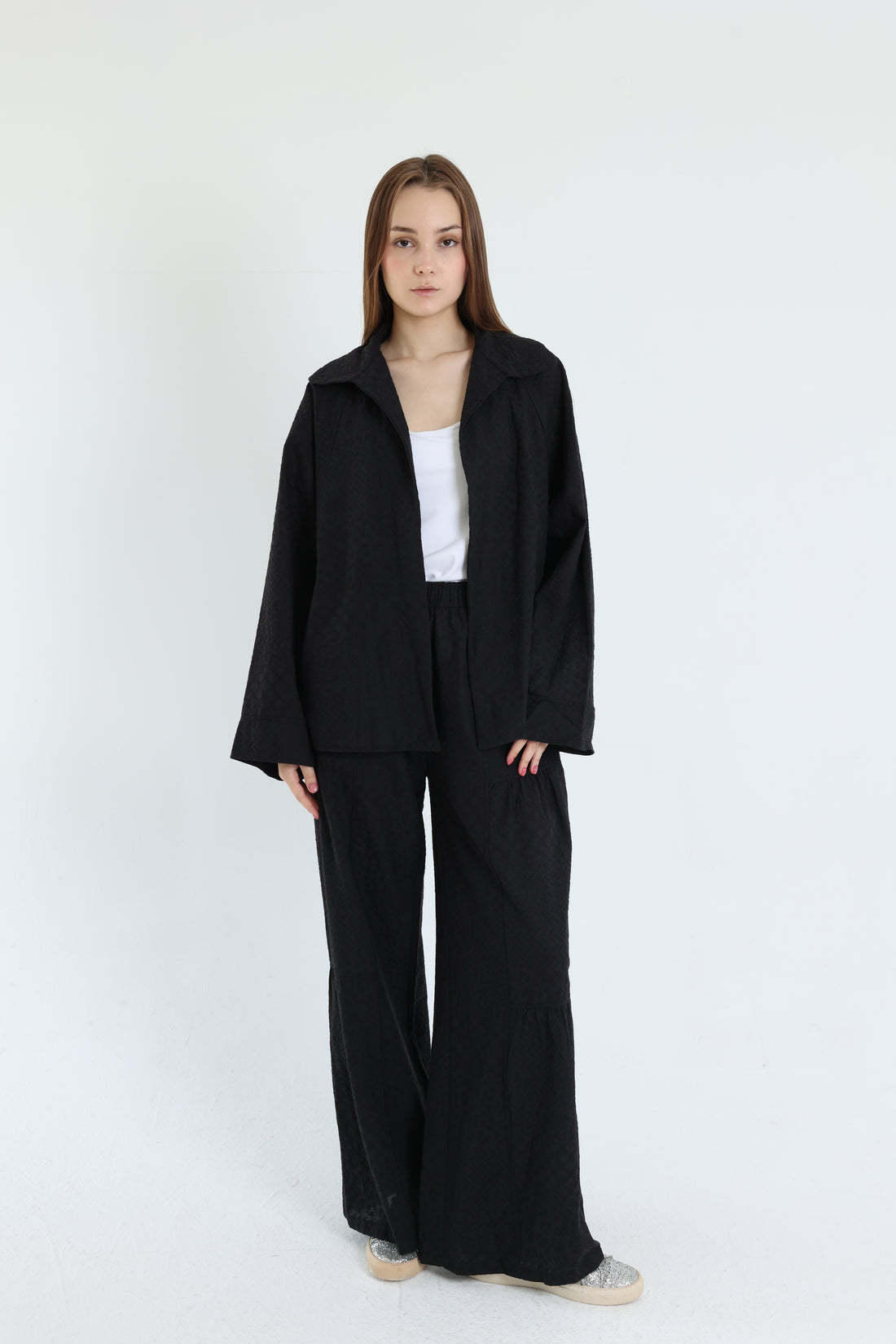 Black cotton emroidered set