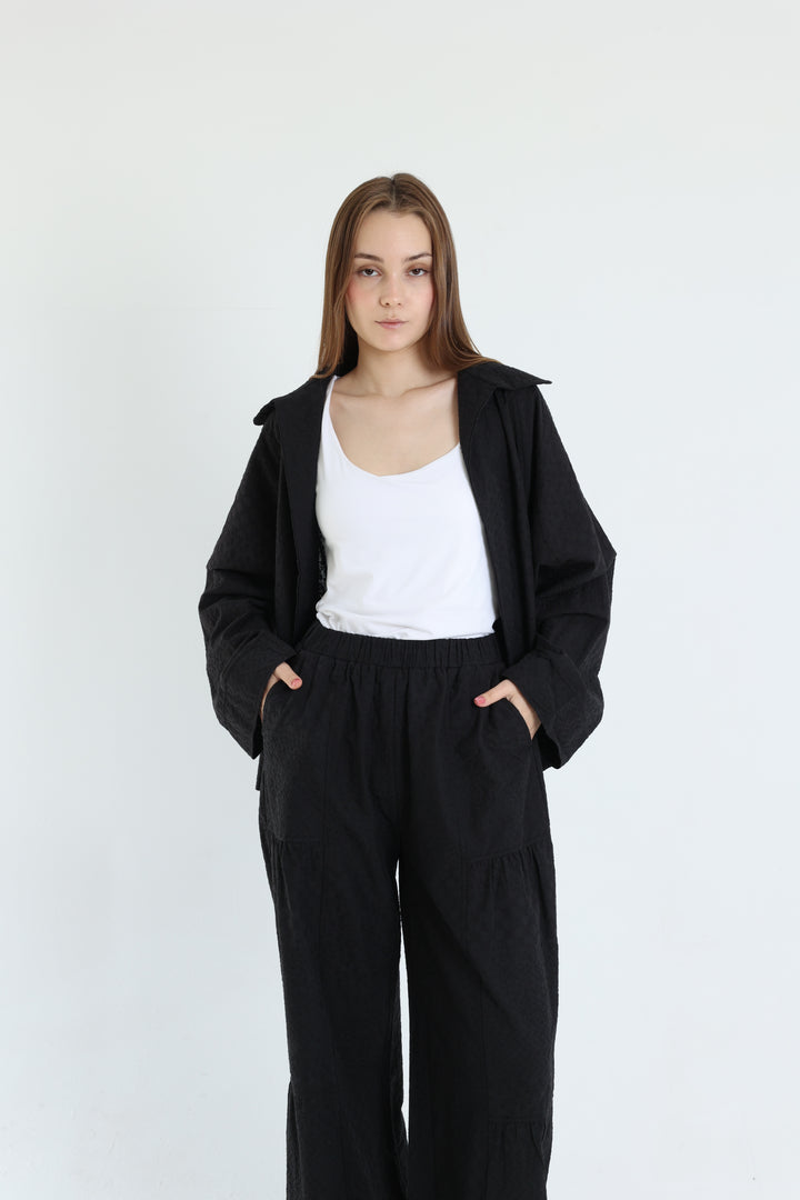 Black cotton emroidered set
