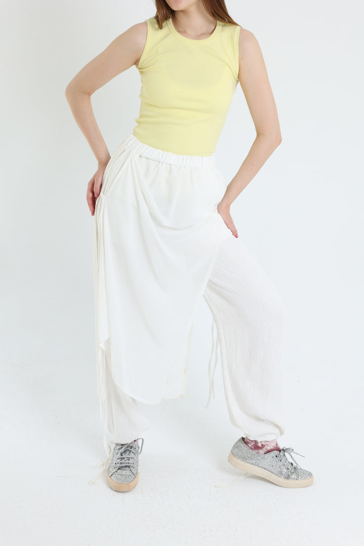 Off-white crepe pants with croise chiffon layer