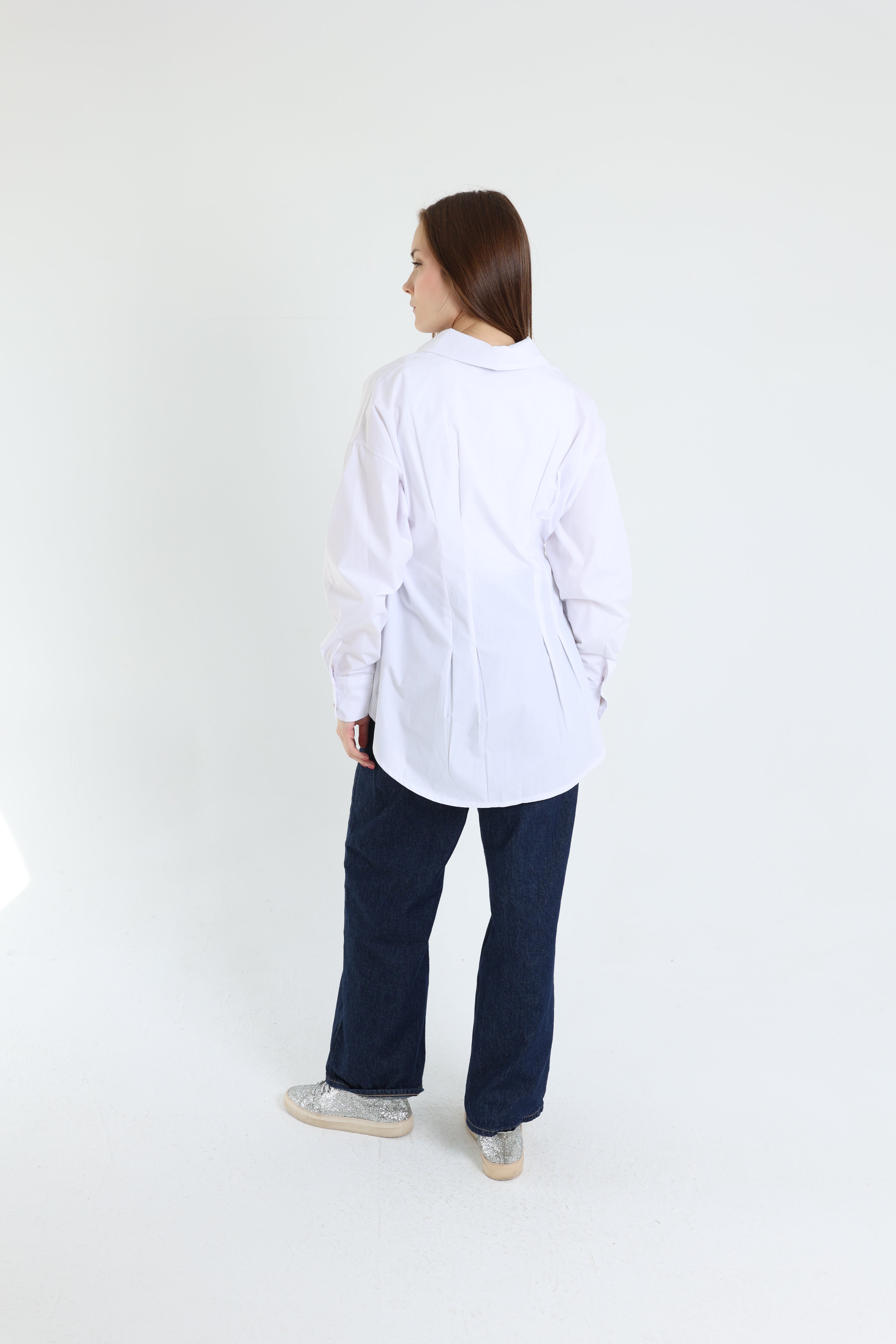 White darted poplin shirt