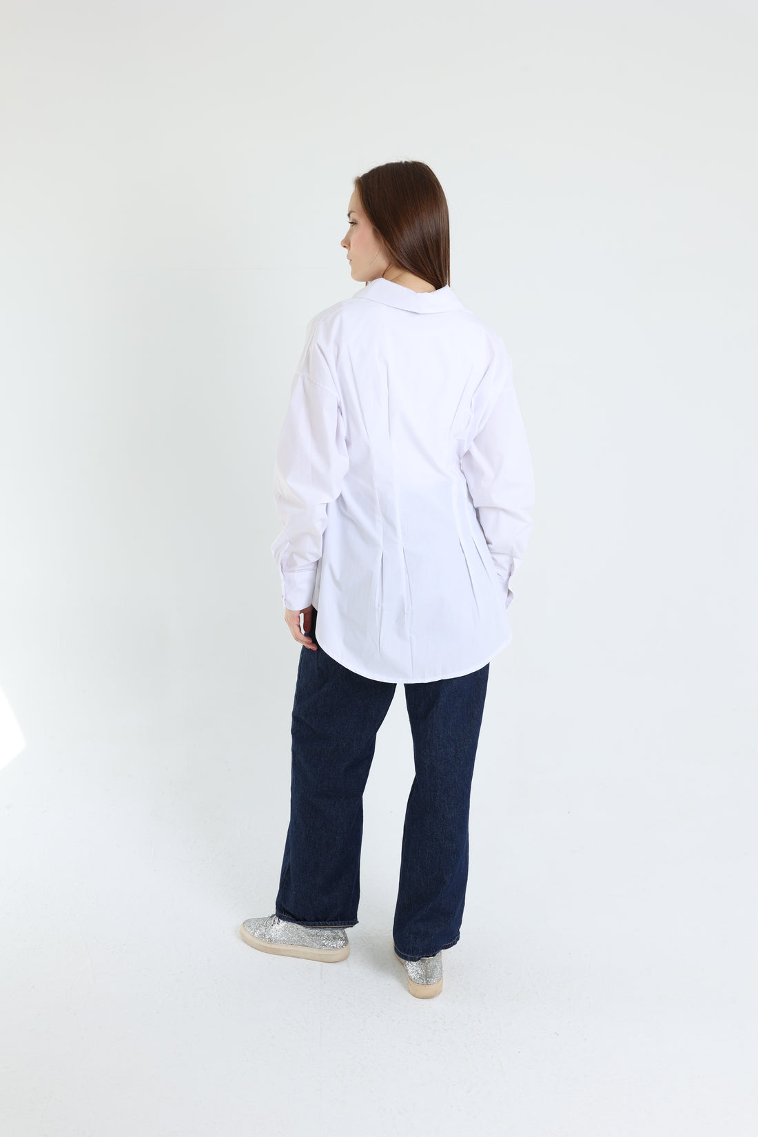 White darted poplin shirt