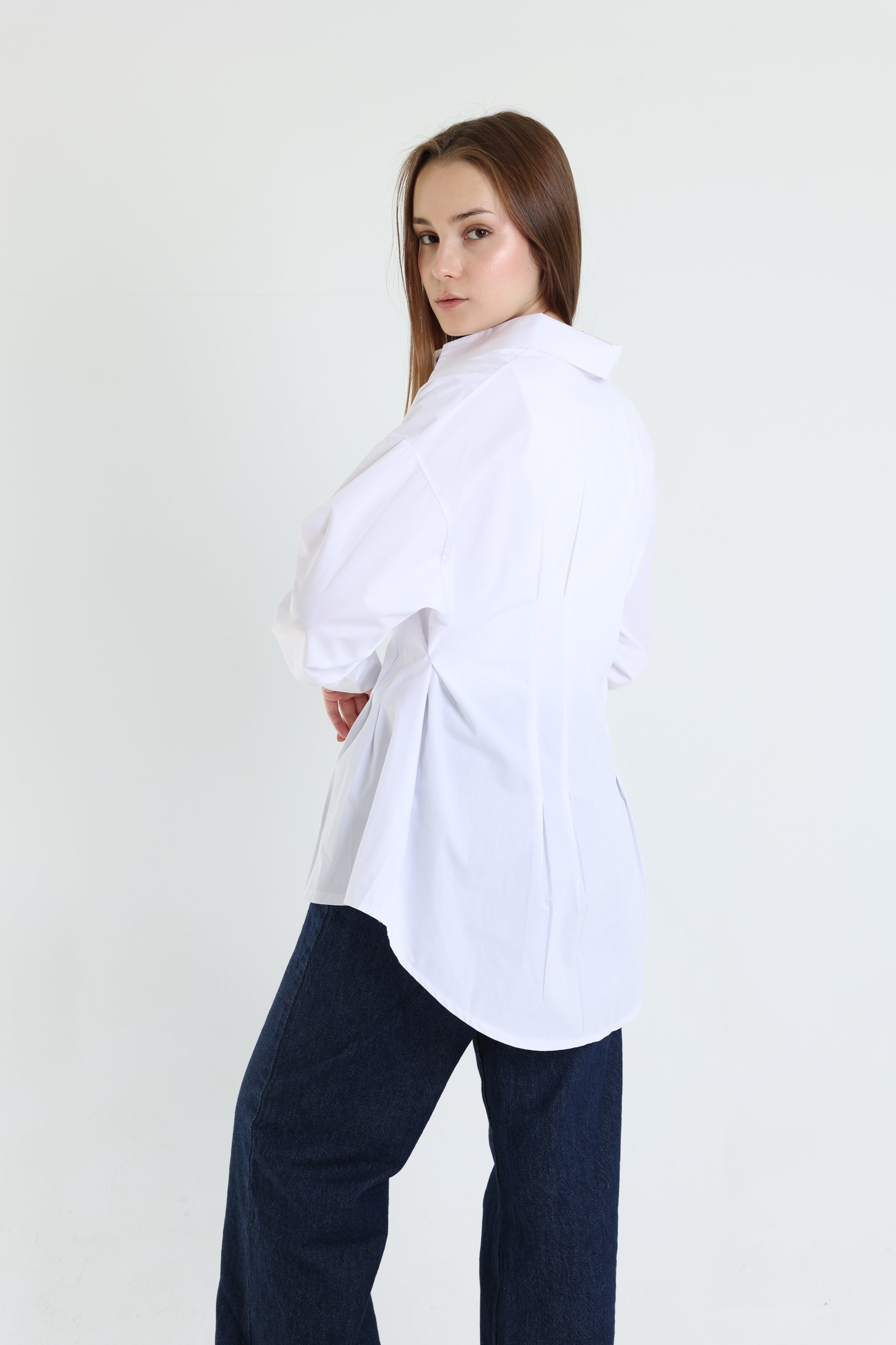 White darted poplin shirt