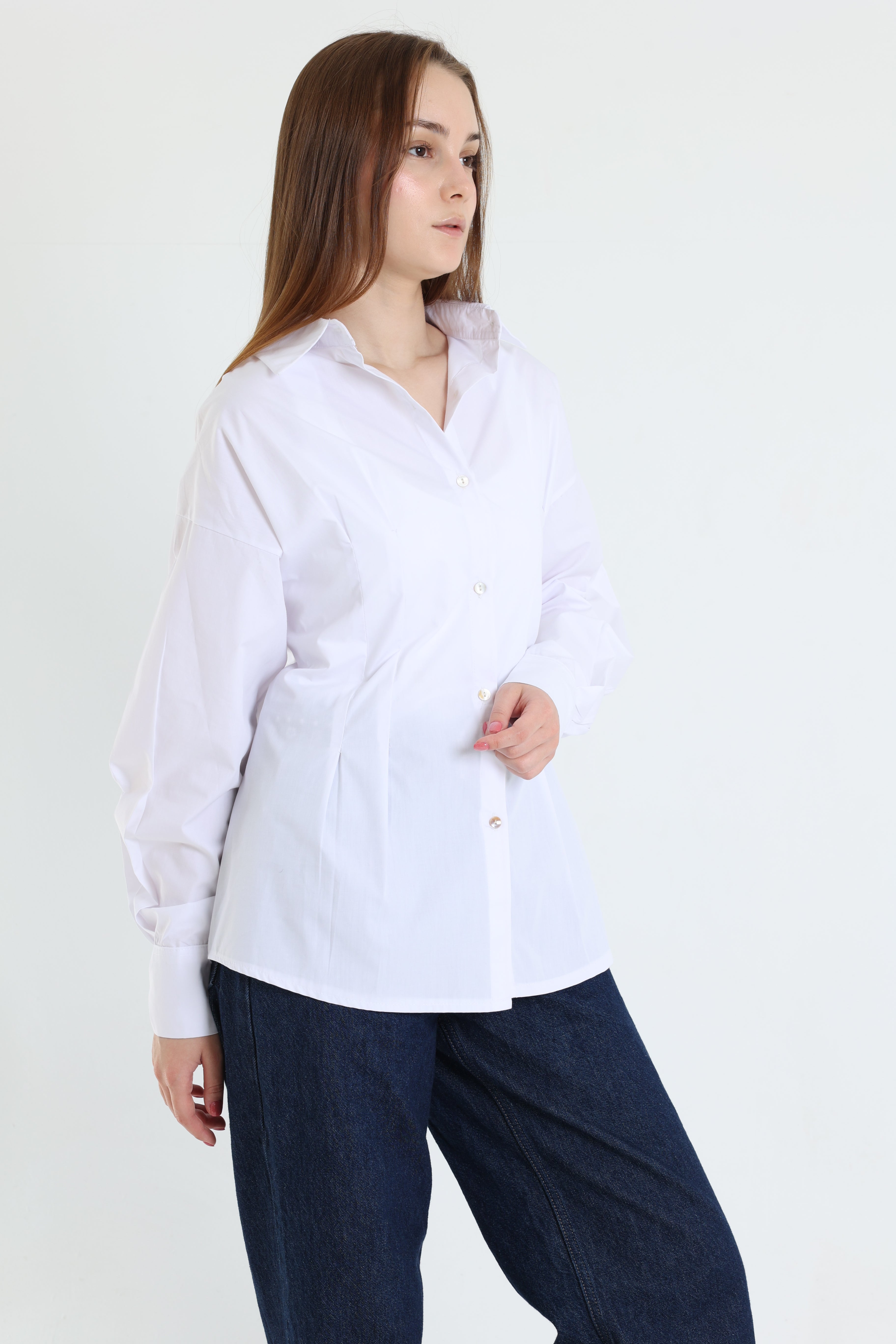 White darted poplin shirt
