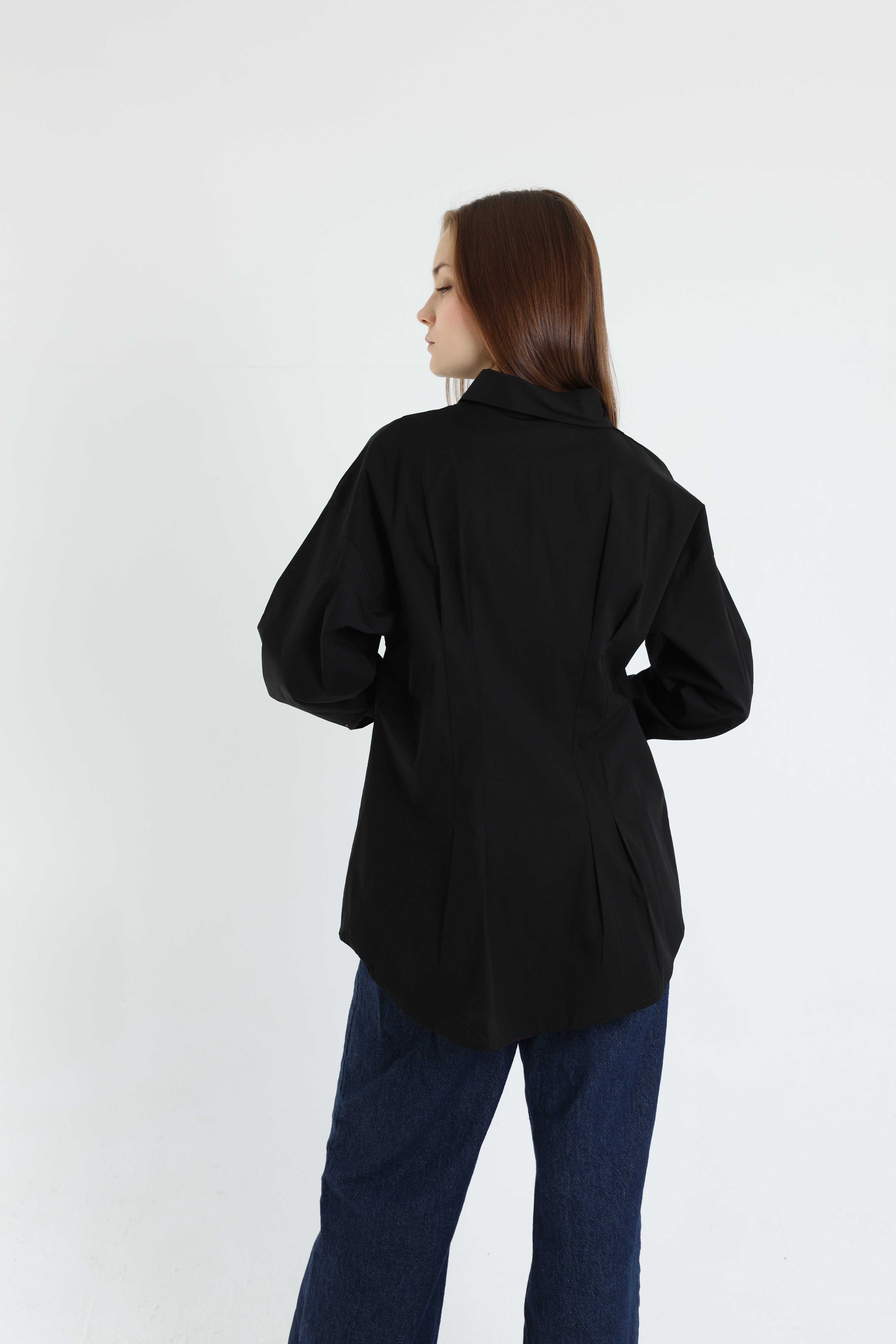 Black darted poplin shirt