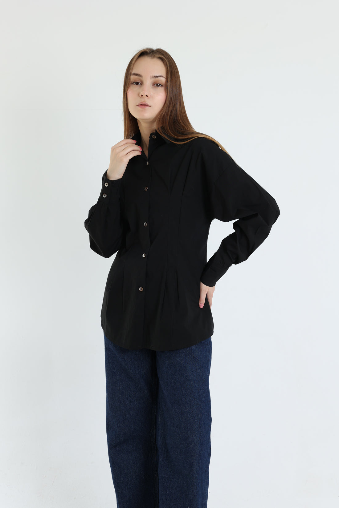 Black darted poplin shirt