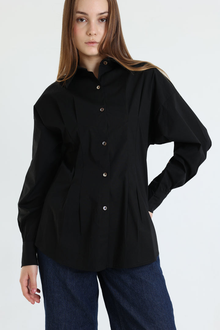 Black darted poplin shirt