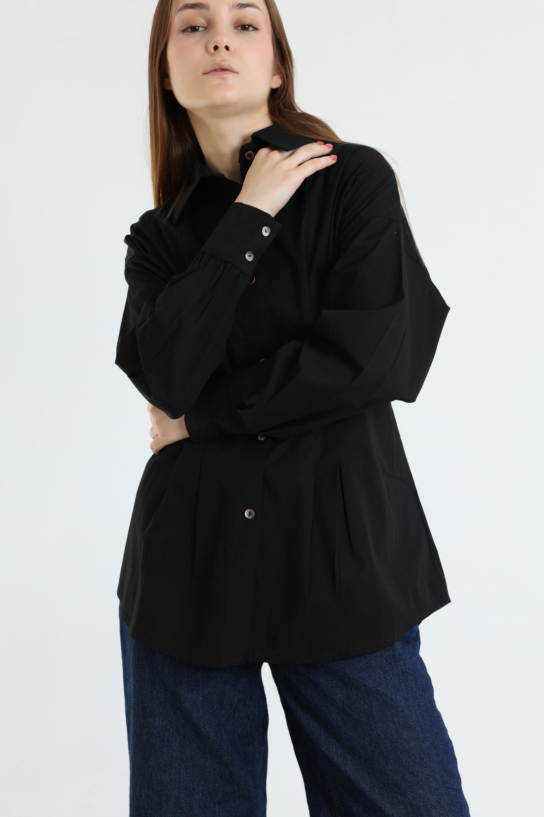 Black darted poplin shirt