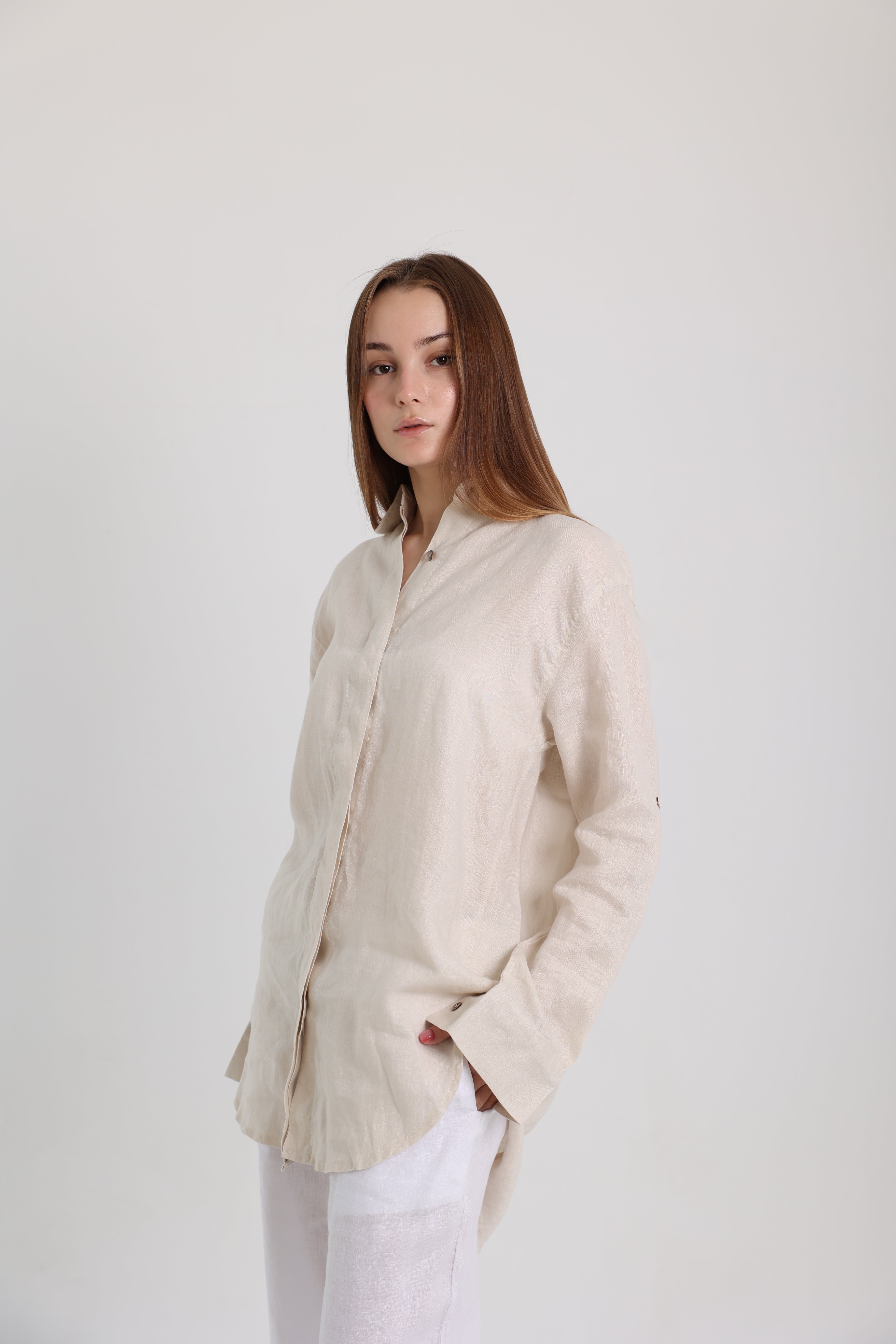 Beige Basic Linen Shirt