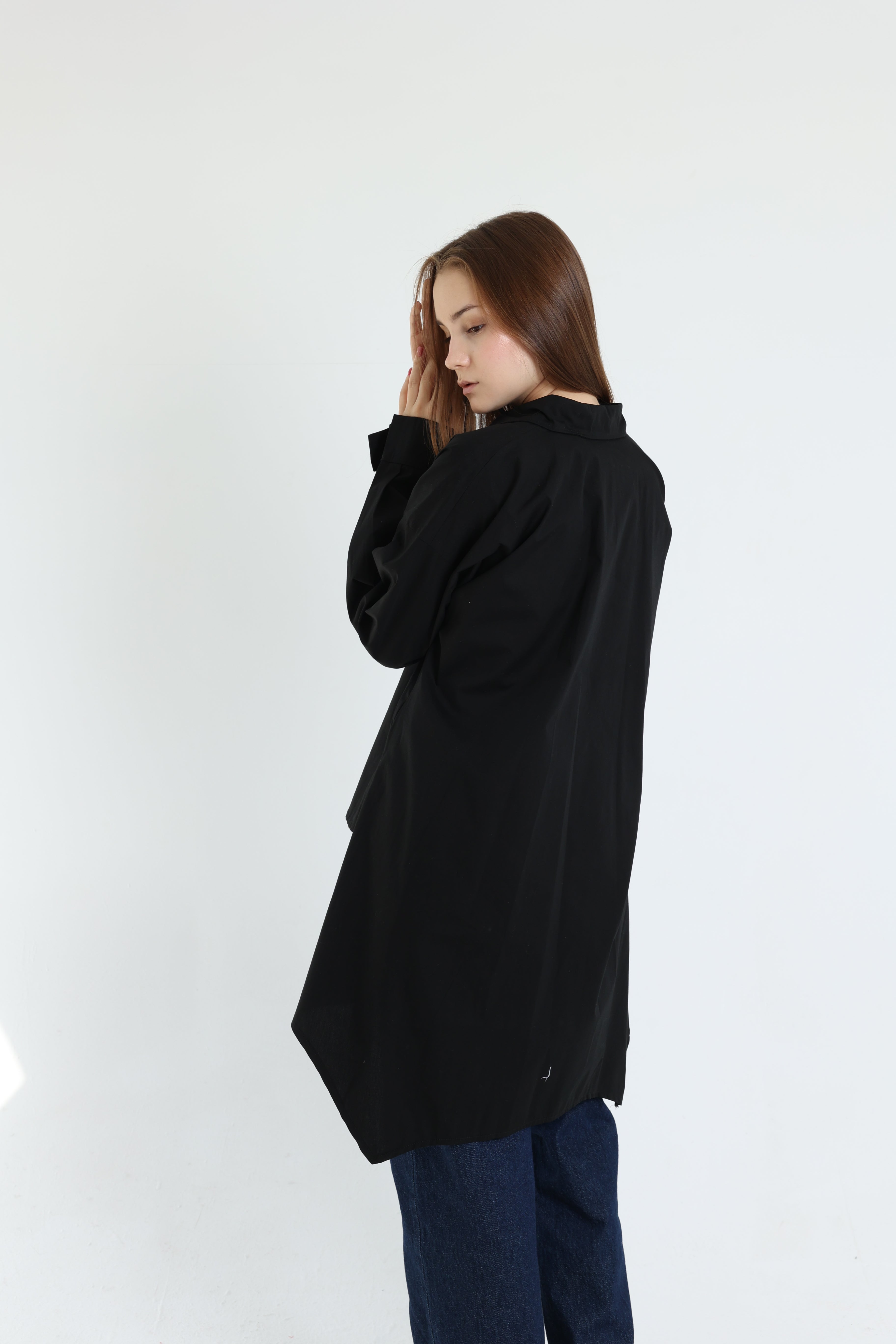 Black High-Low Poplin Shirt